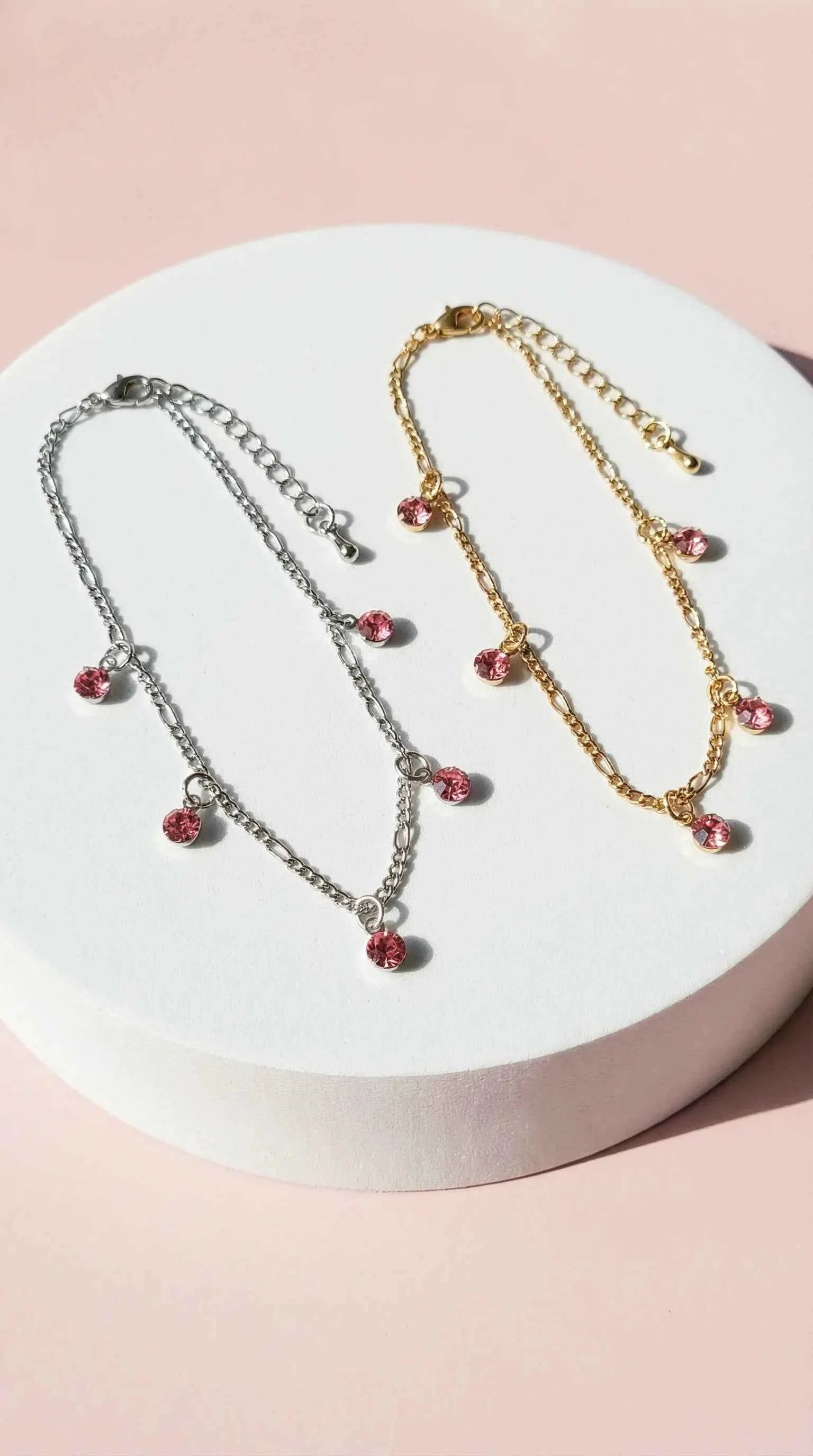 Pink Crystal Charm Dangly Anklet