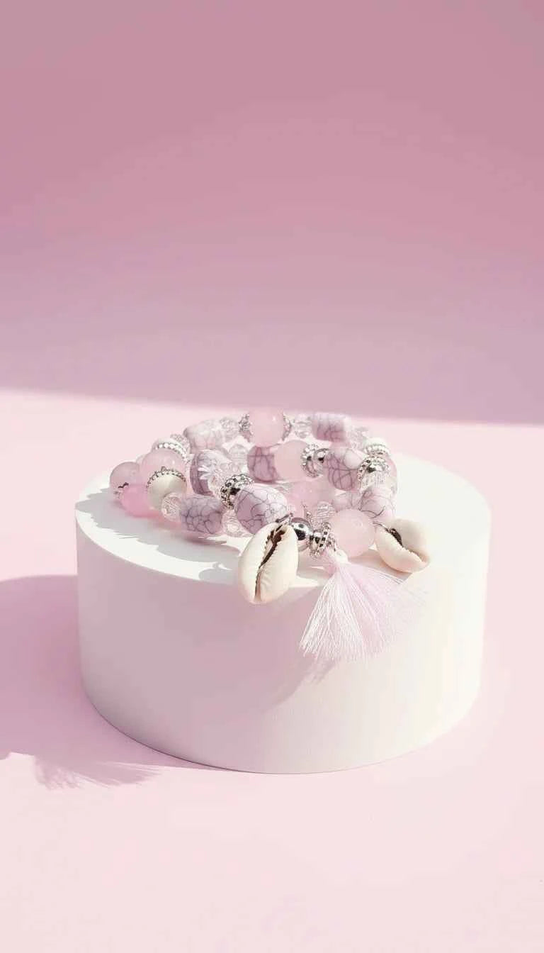 Shell & Tassel Charm Ceramic Beaded Bracelet Set