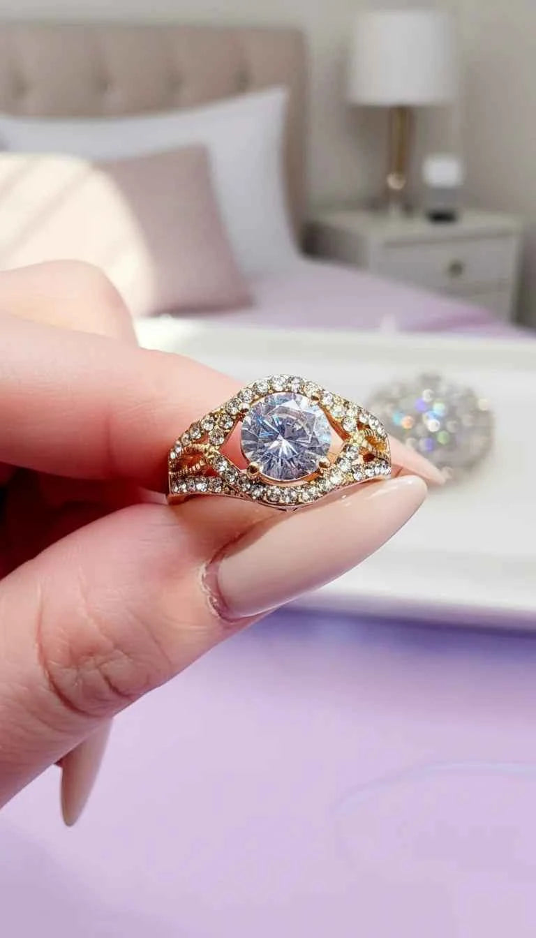 Box set of 12 Oval Gold Crystal Rings