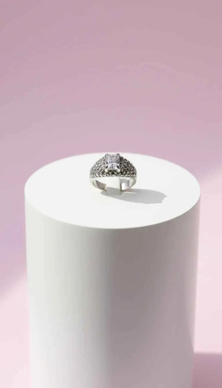 Oblong Cut Crystal Ring Silver Box set of 12