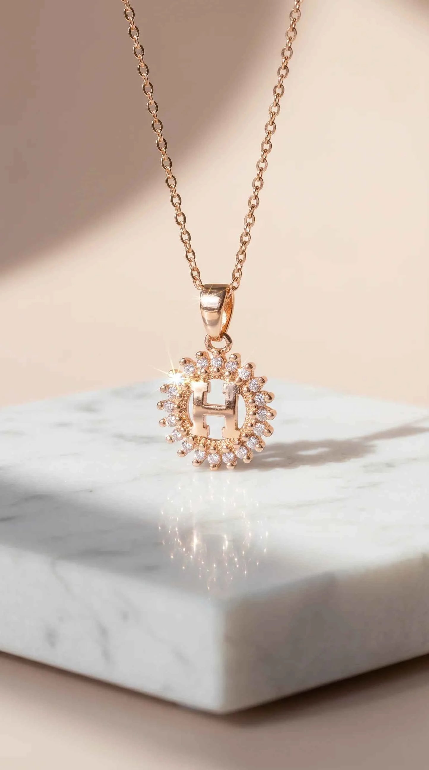 H Logo Round Crystal Pendant Necklace
