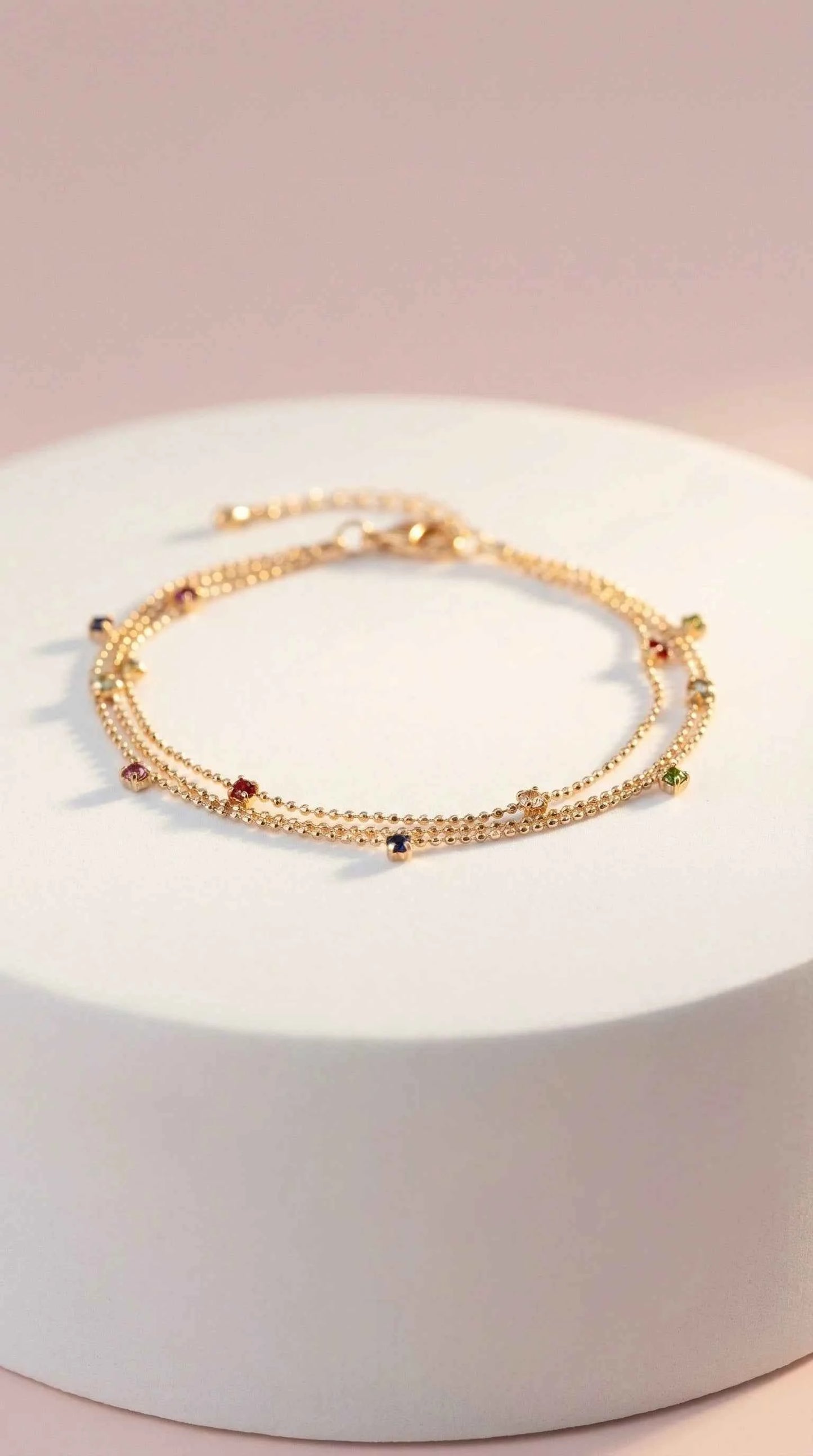 Rainbow Gem Layered Crystal Anklet