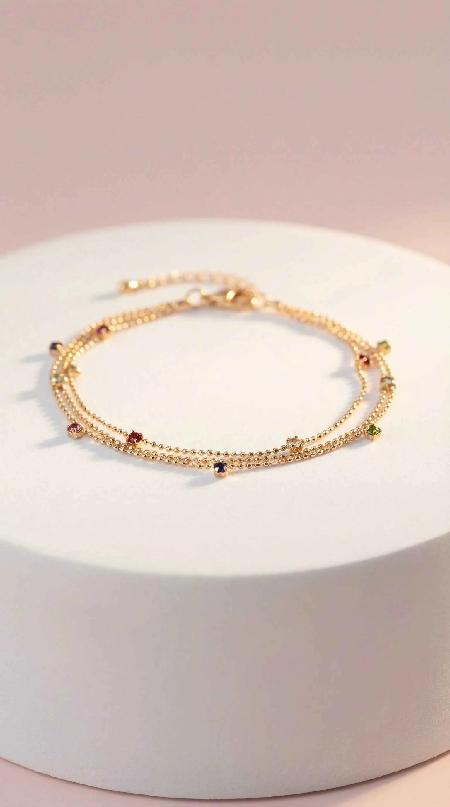 Rainbow Gem Layered Crystal Anklet