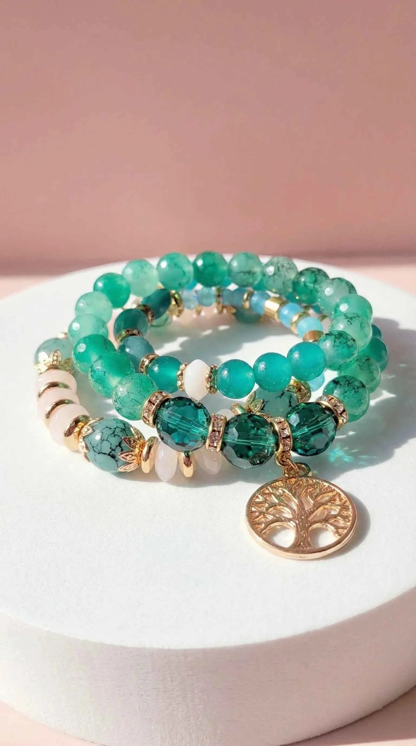 Tree Charm Ceramic Beaded Bracelet Set