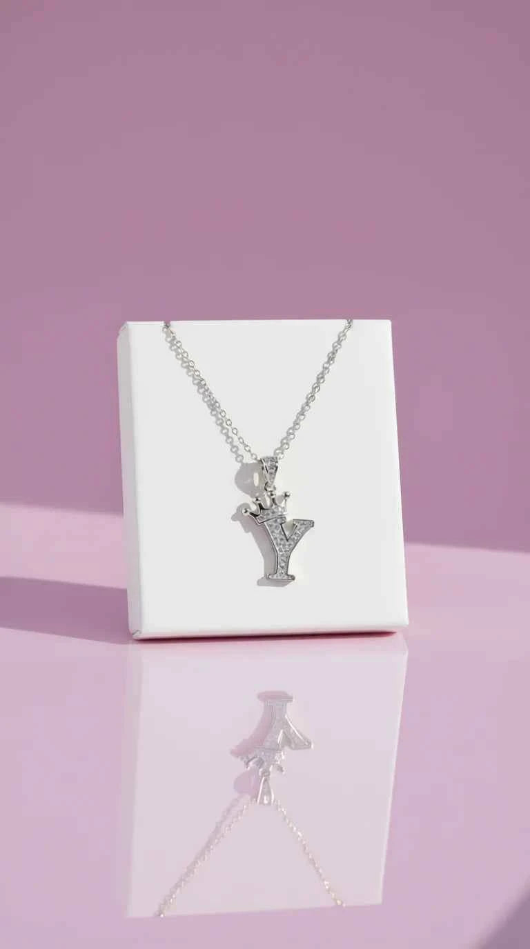 Personalized Initial Letter With Crown Crystal Necklace