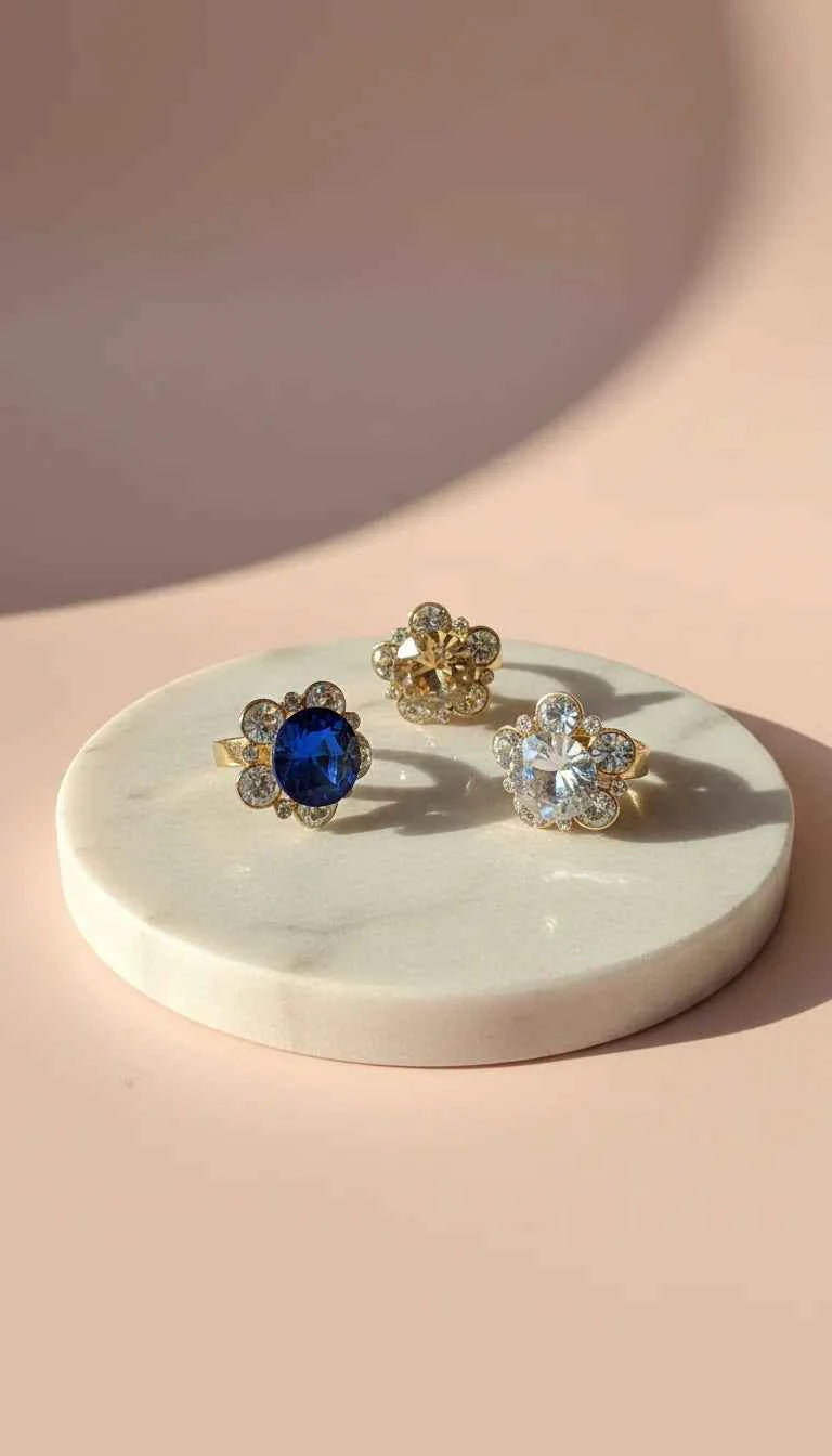 Jewelled Flower Crystal Free size Ring