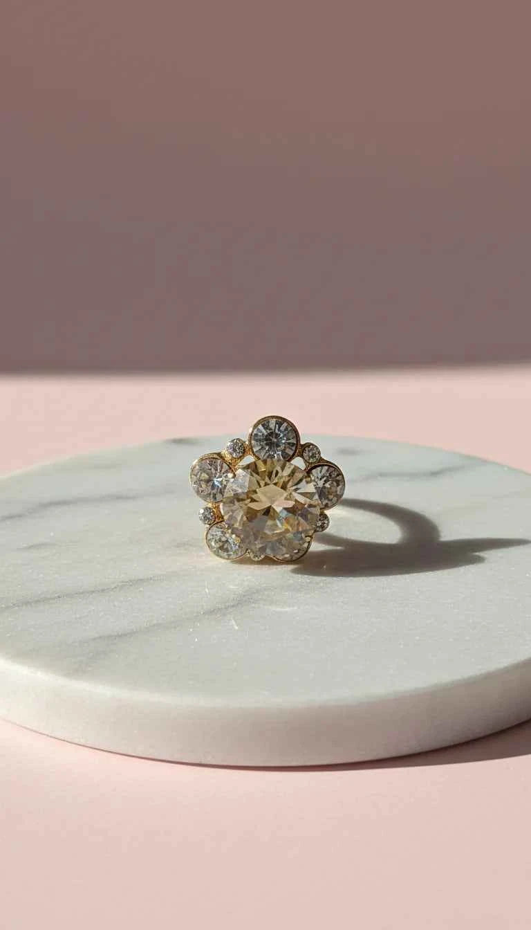 Jewelled Flower Crystal Free size Ring