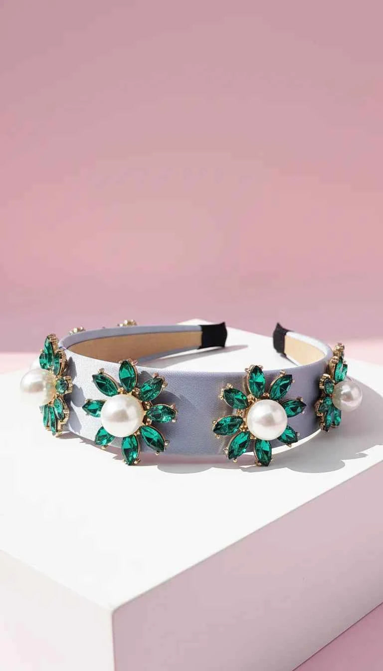 Women’s Jeweled Flower Statement Headband & Hair Band