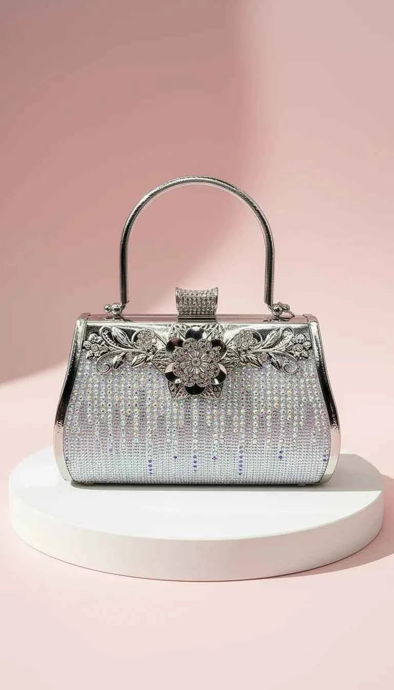 Iridescent Floral Decor Crystal Clutch bag