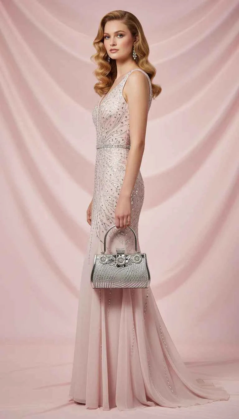 Floral Decor Curved Crystal Clutch Bag
