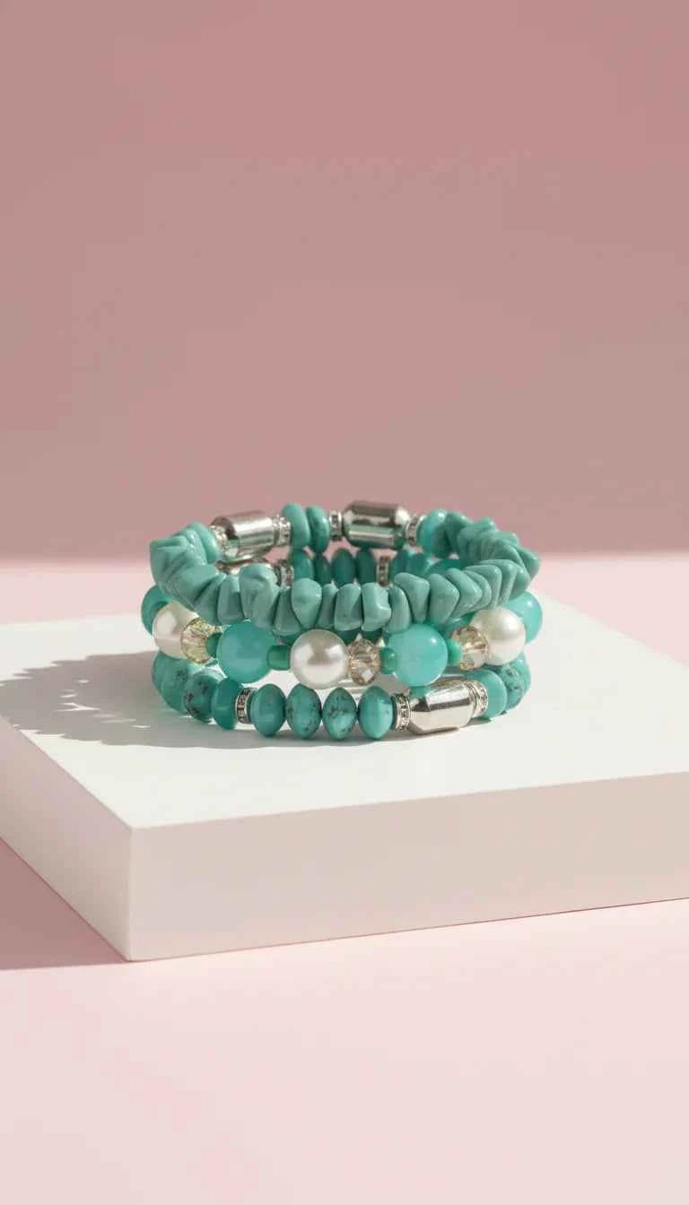 Pearl Charm Ceramic Beaded Bracelet Set