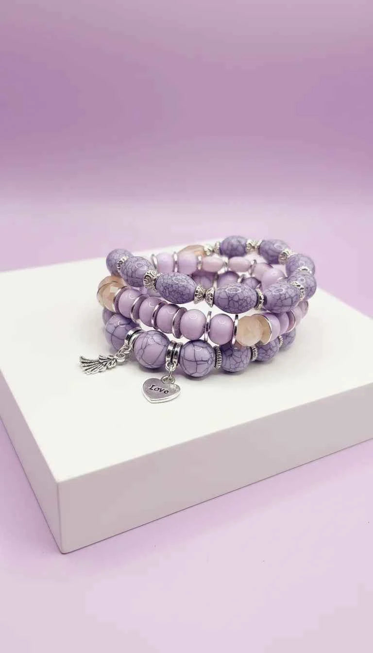 Elephant Love Charm Ceramic Beaded Bracelet Set