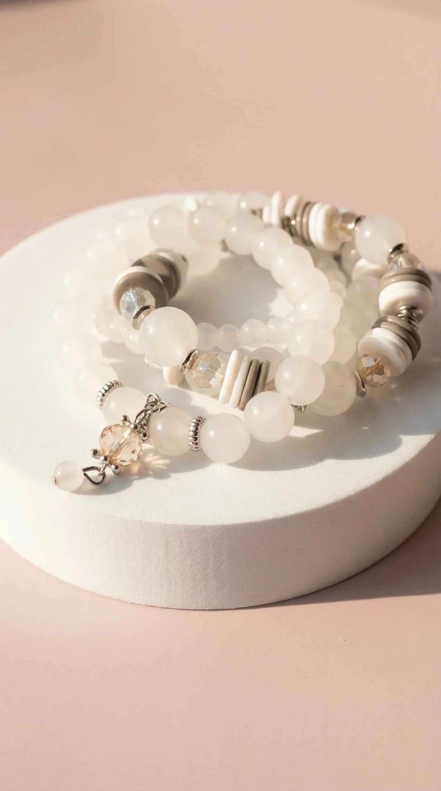 Crystal Charm Ceramic Beaded Bracelet Set