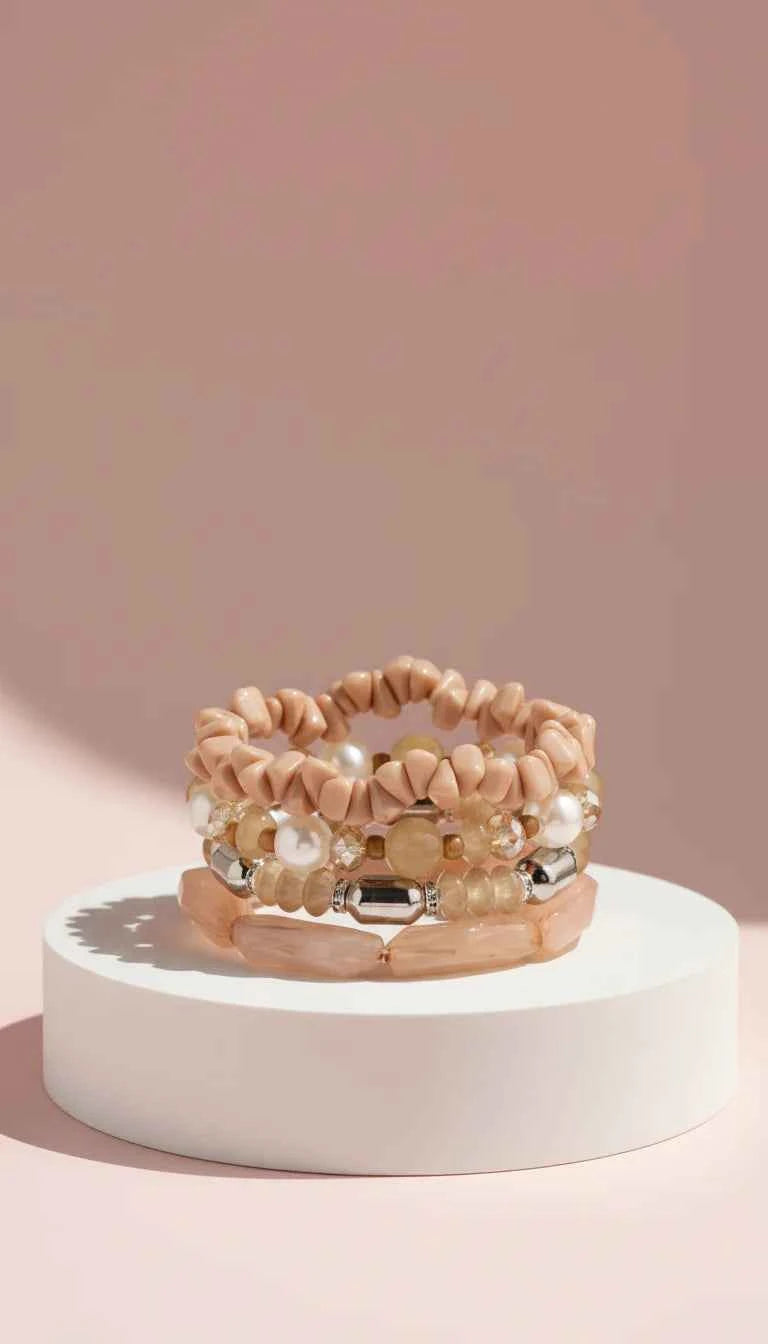 Pearl Charm Ceramic Beaded Bracelet Set