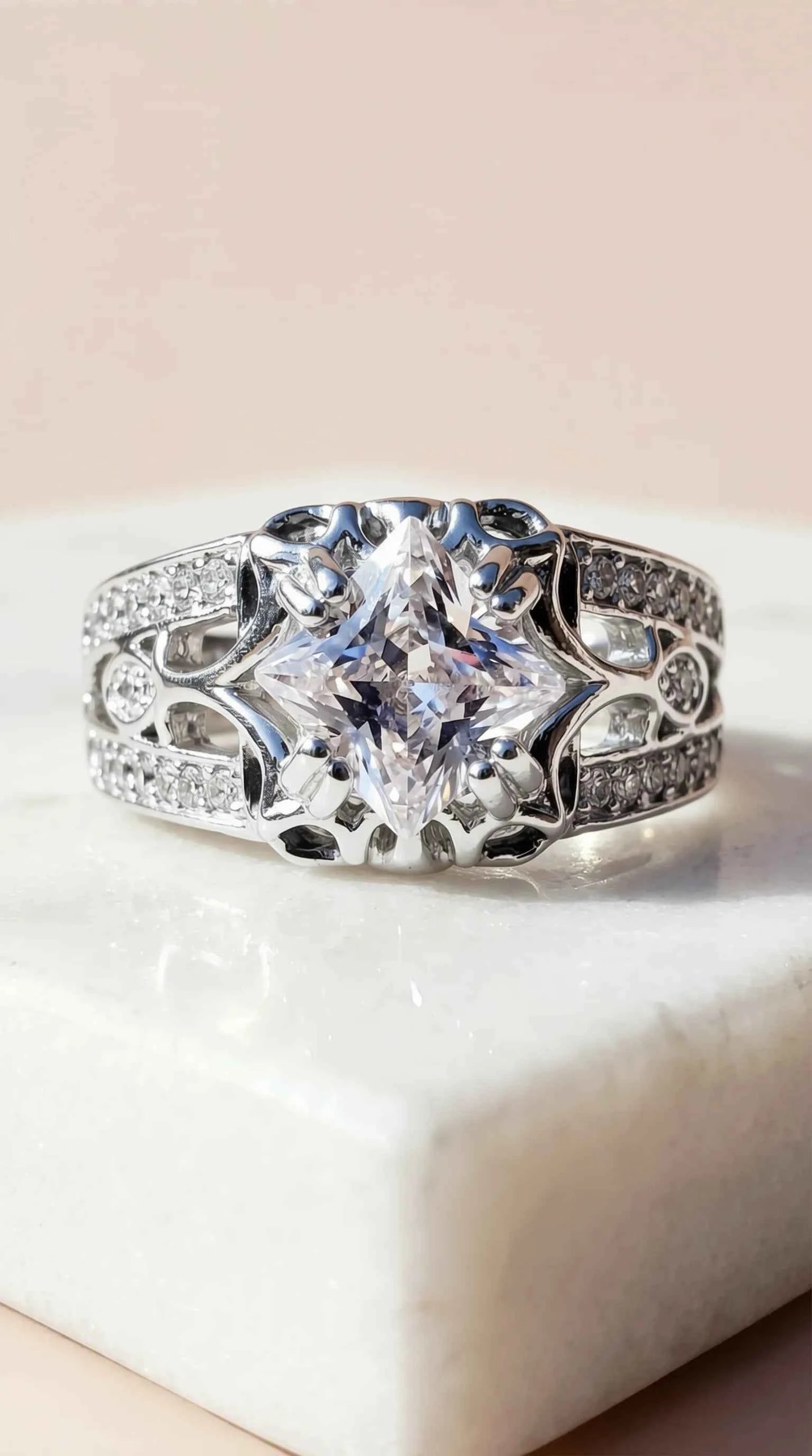 Box Set Of 12 Silver Square Cut Crystal Rings