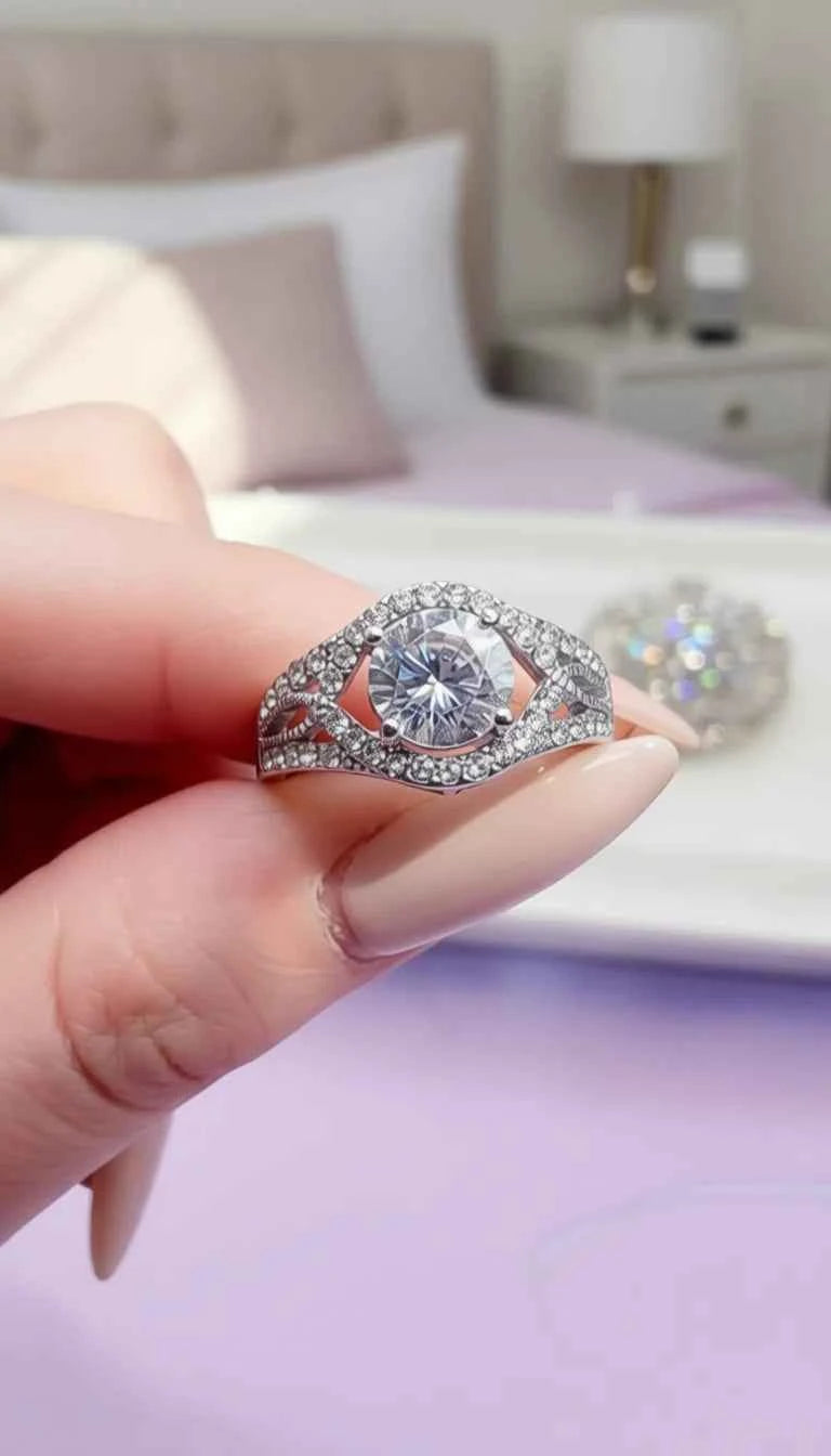 Box Set Of 12 Silver Oval Cut Crystal Rings