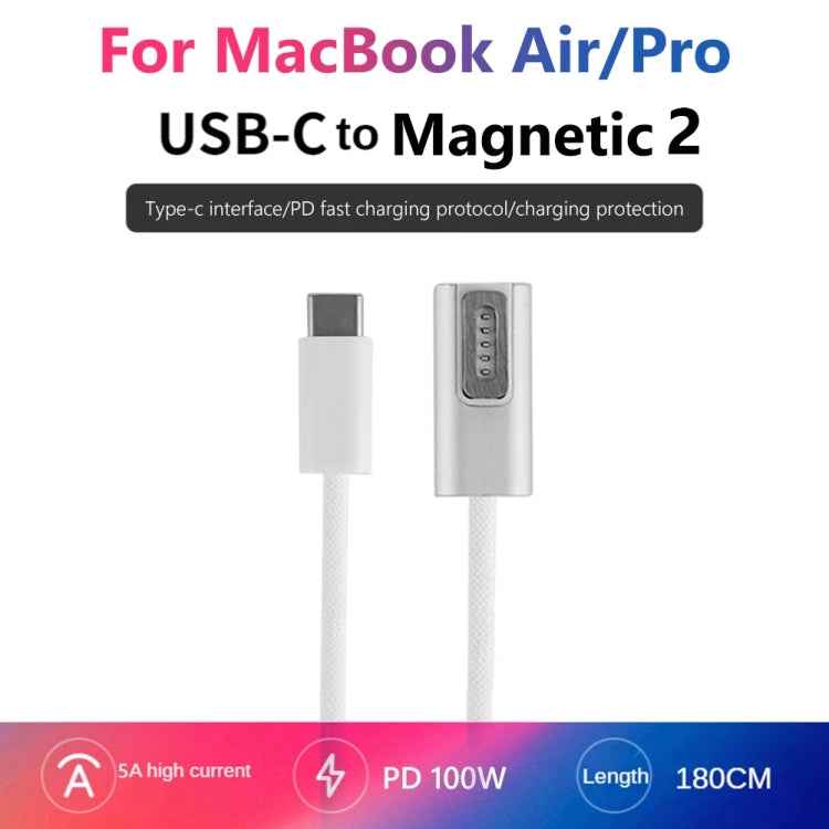 100W 5 Pin MagSafe 2 (T-shaped) to USB-C / Type-C PD Charging Cable, Cable Length: 1.8m, MagSafe 2 (T-shaped)