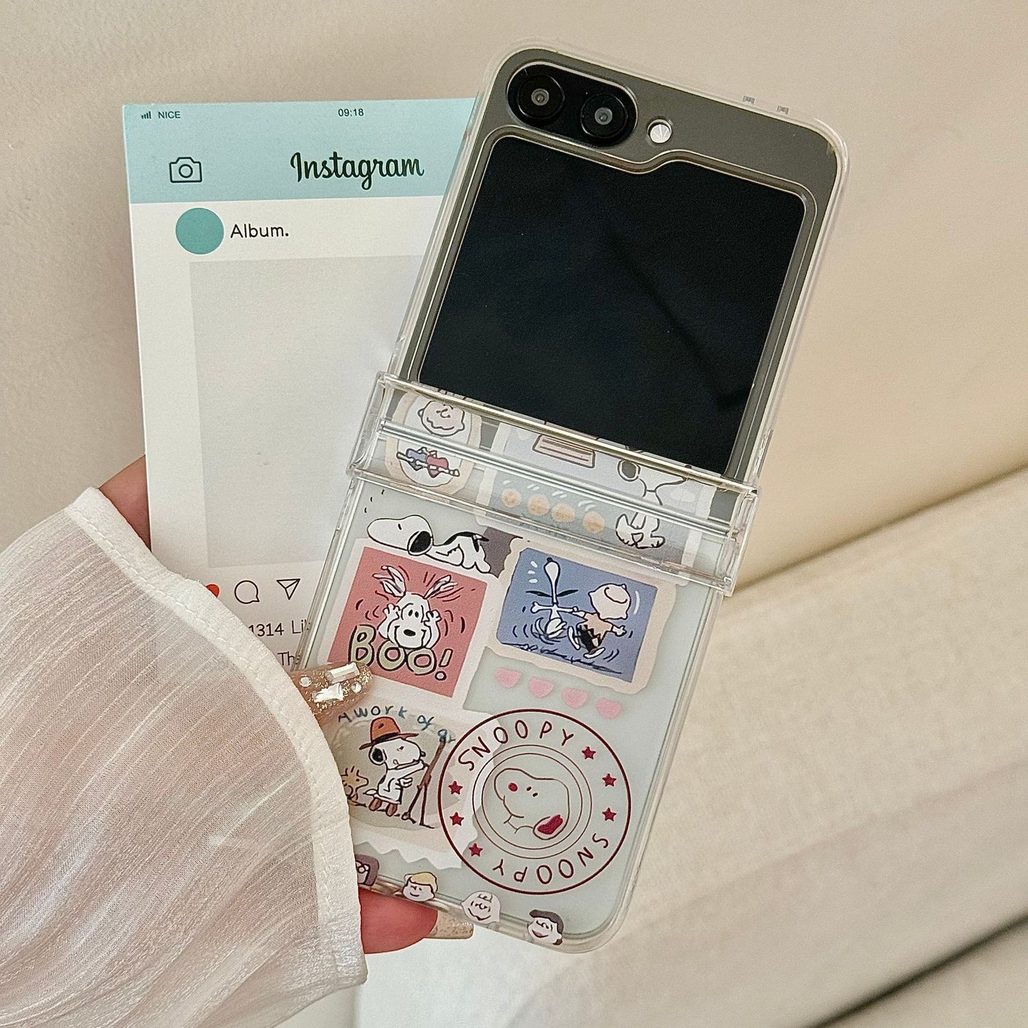 Cartoon Snoopy Samsung suitable for zflip7 phone case folding screen 7FE women's anti fall all inclusive protective cover 5/6