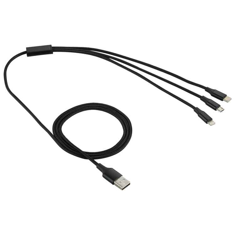 2A 1.2m 3 in 1 USB to 8 Pin & USB-C / Type-C & Micro USB Nylon Weave Charging Cable