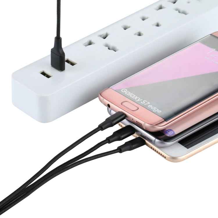 2A 1.2m 3 in 1 USB to 8 Pin & USB-C / Type-C & Micro USB Nylon Weave Charging Cable