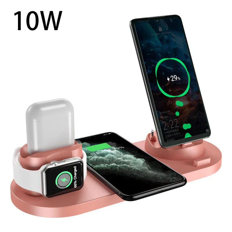 Multifunctional 10W wireless charging station for smartphone, smartwatch, and earbuds