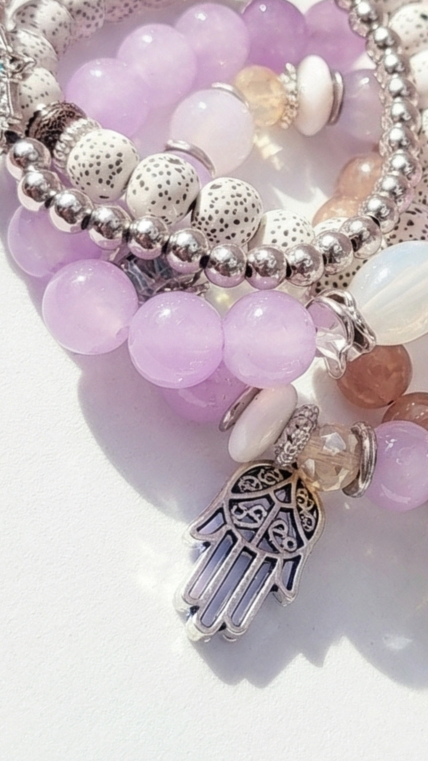 Hamsa Charm Ceramic Beaded Bracelet Set