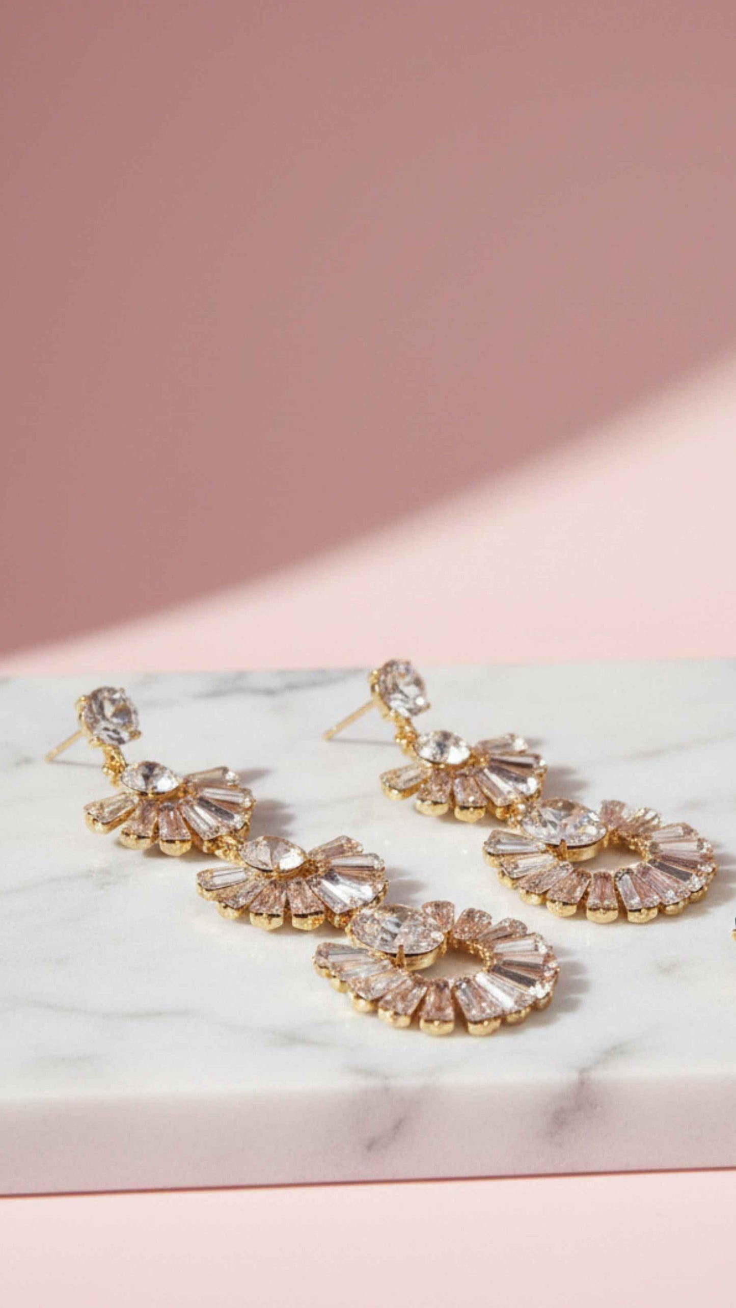 Baguette Cut Layered Crystal Drop and Dangle Earrings
