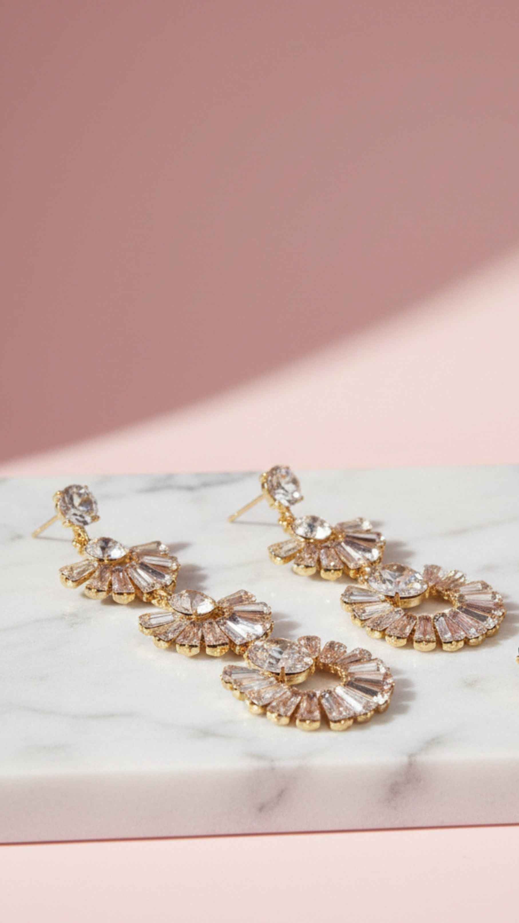 Baguette Cut Layered Crystal Drop and Dangle Earrings