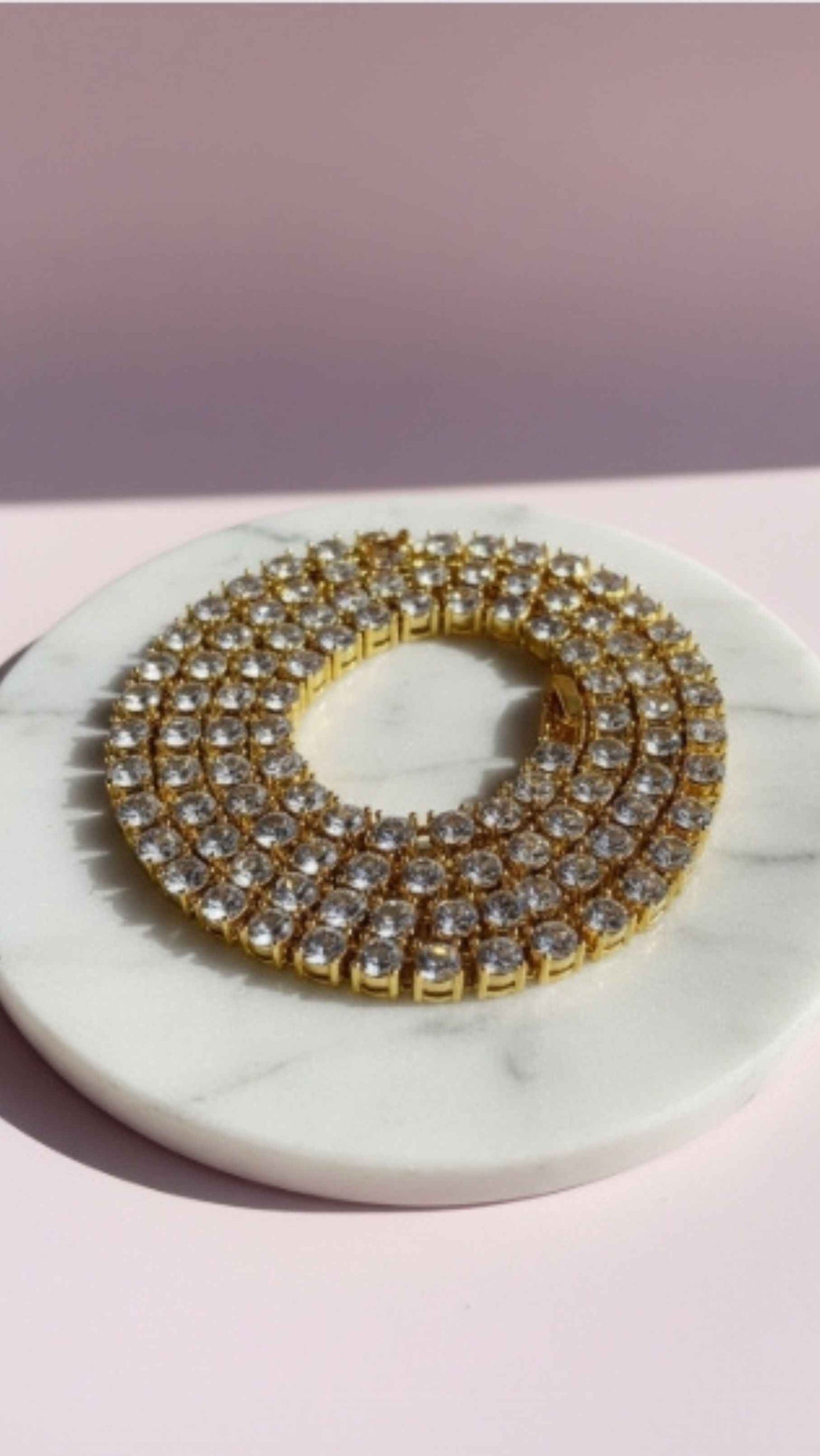 Waterproof Stainless Steel Gold Plated Crystal Tennis Necklace Chain