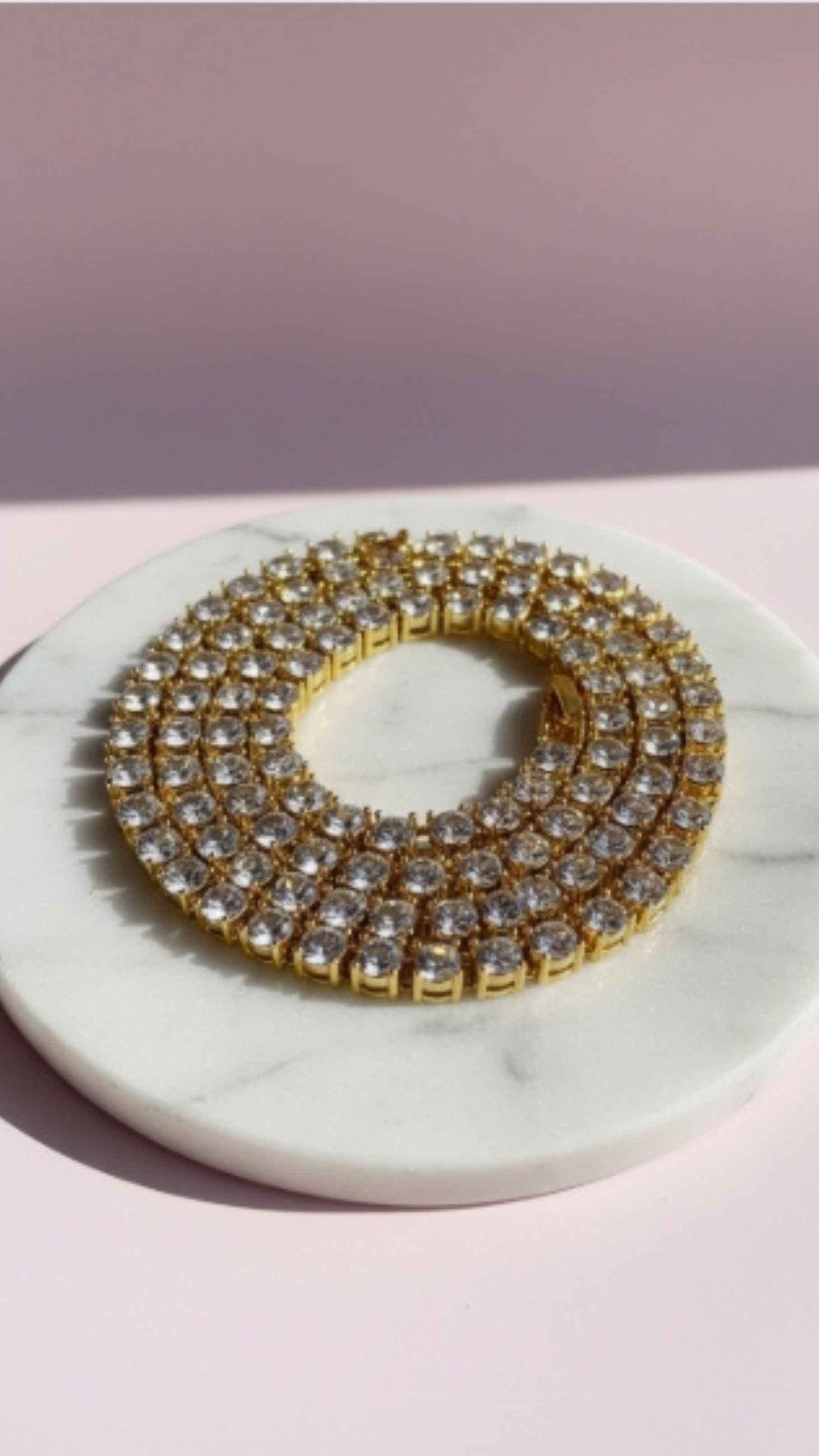 Waterproof Stainless Steel Gold Plated Crystal Tennis Necklace Chain
