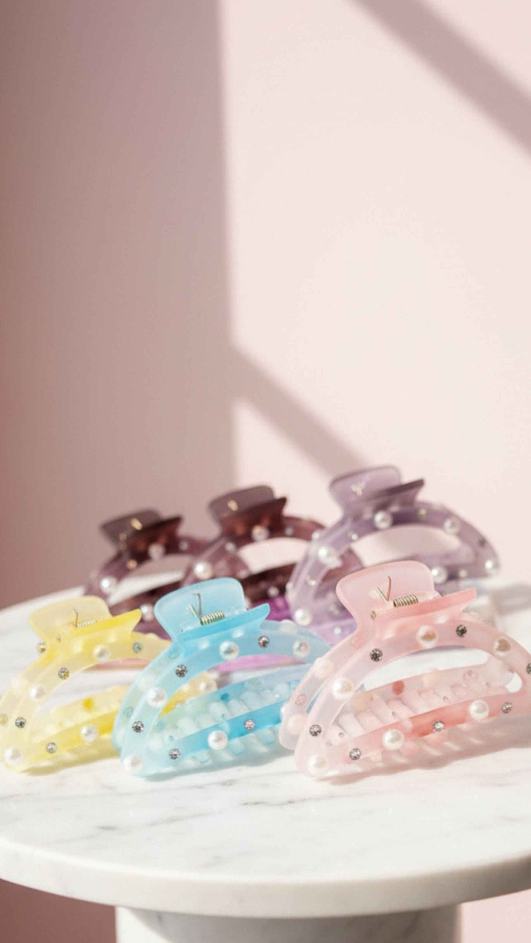 Pearl & Rhinestone Gradient Curved Hair Clamps Pack of 12