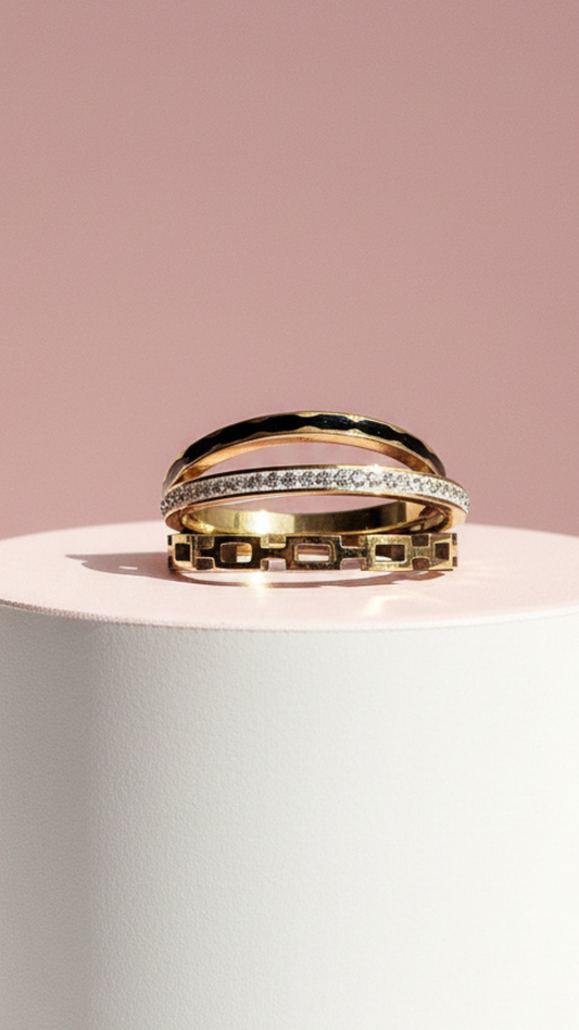 Waterproof Pack Of 24 Gold Plated Black Crystal Stacking Rings