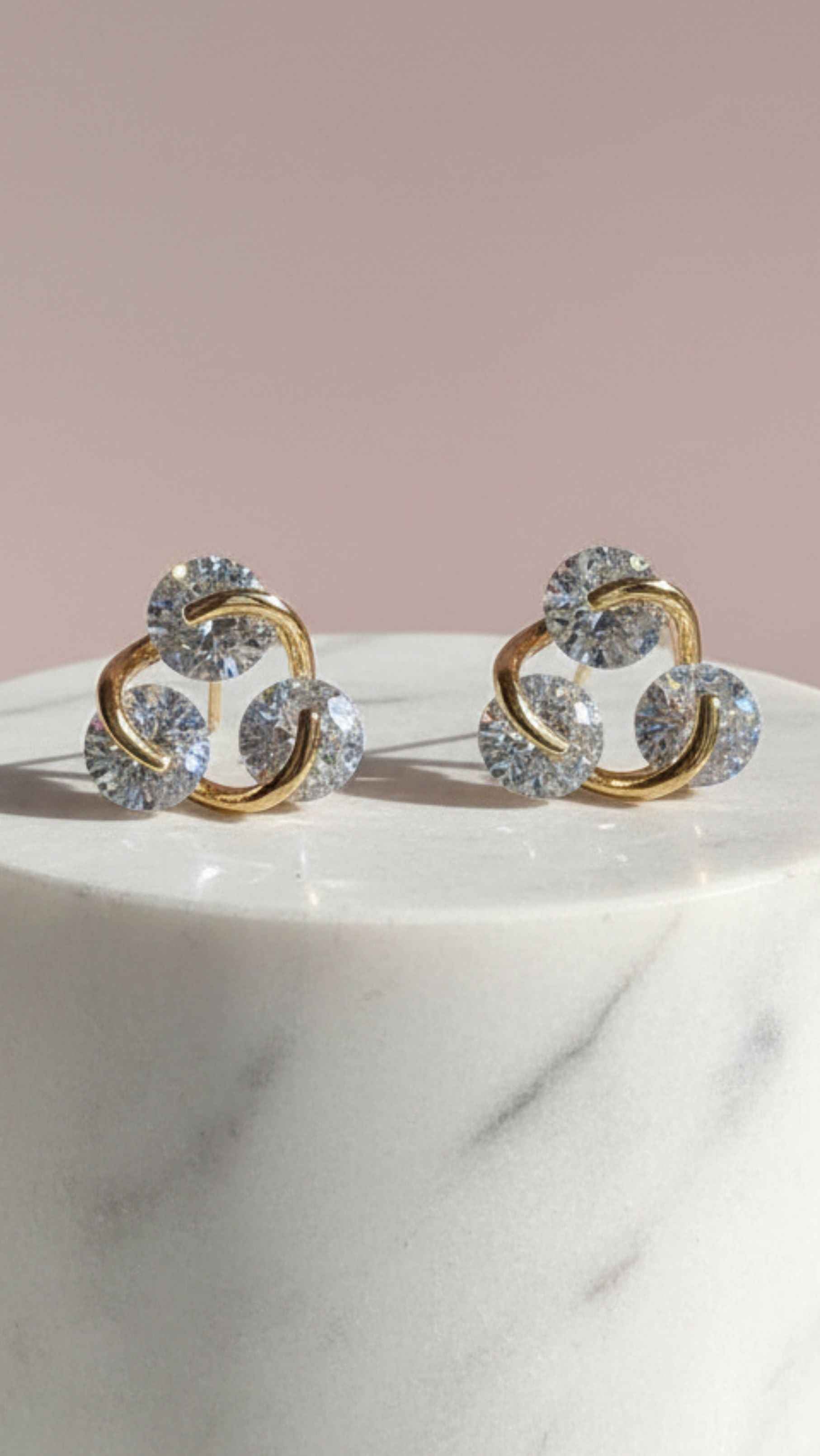 Tri Circular Crystal Stud Earrings