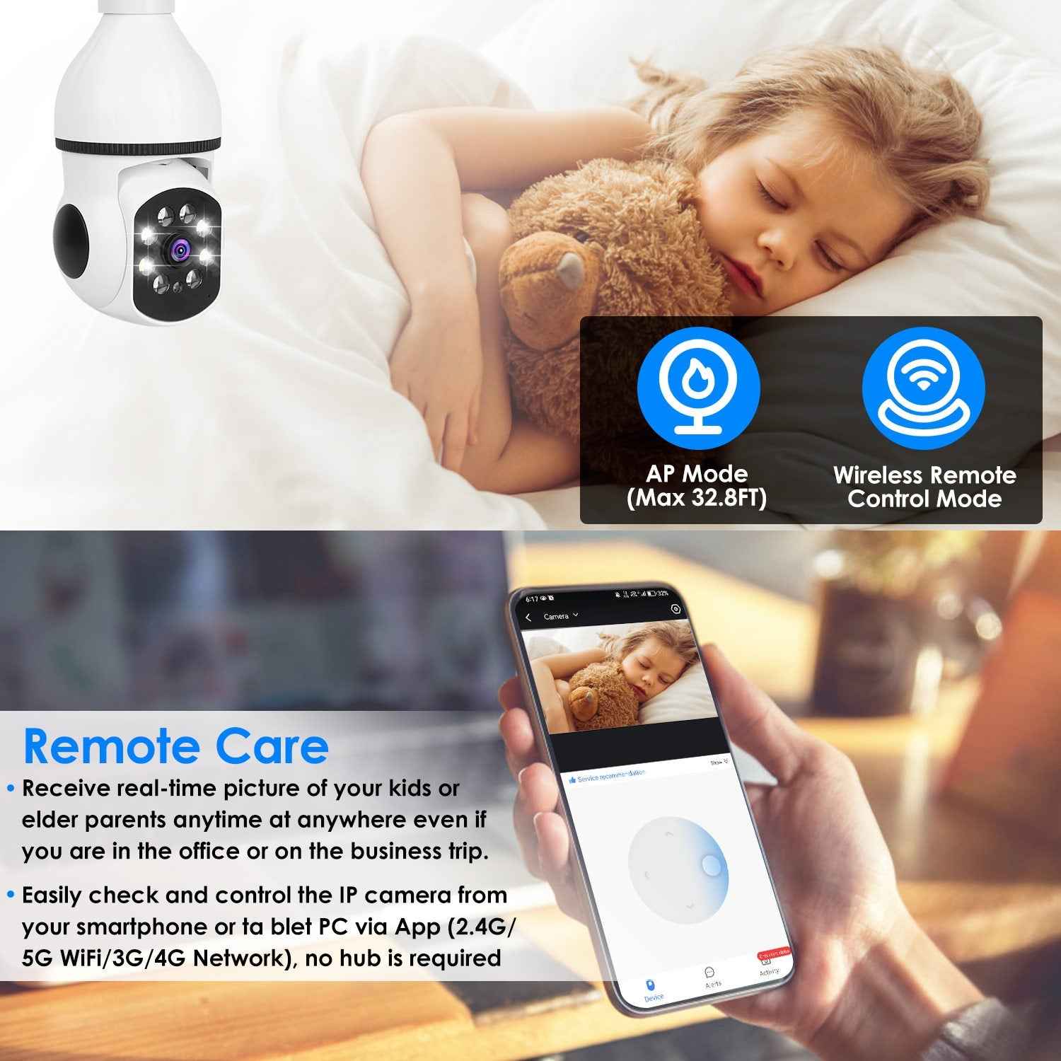 E27 WiFi Bulb Camera 1080P FHD Security