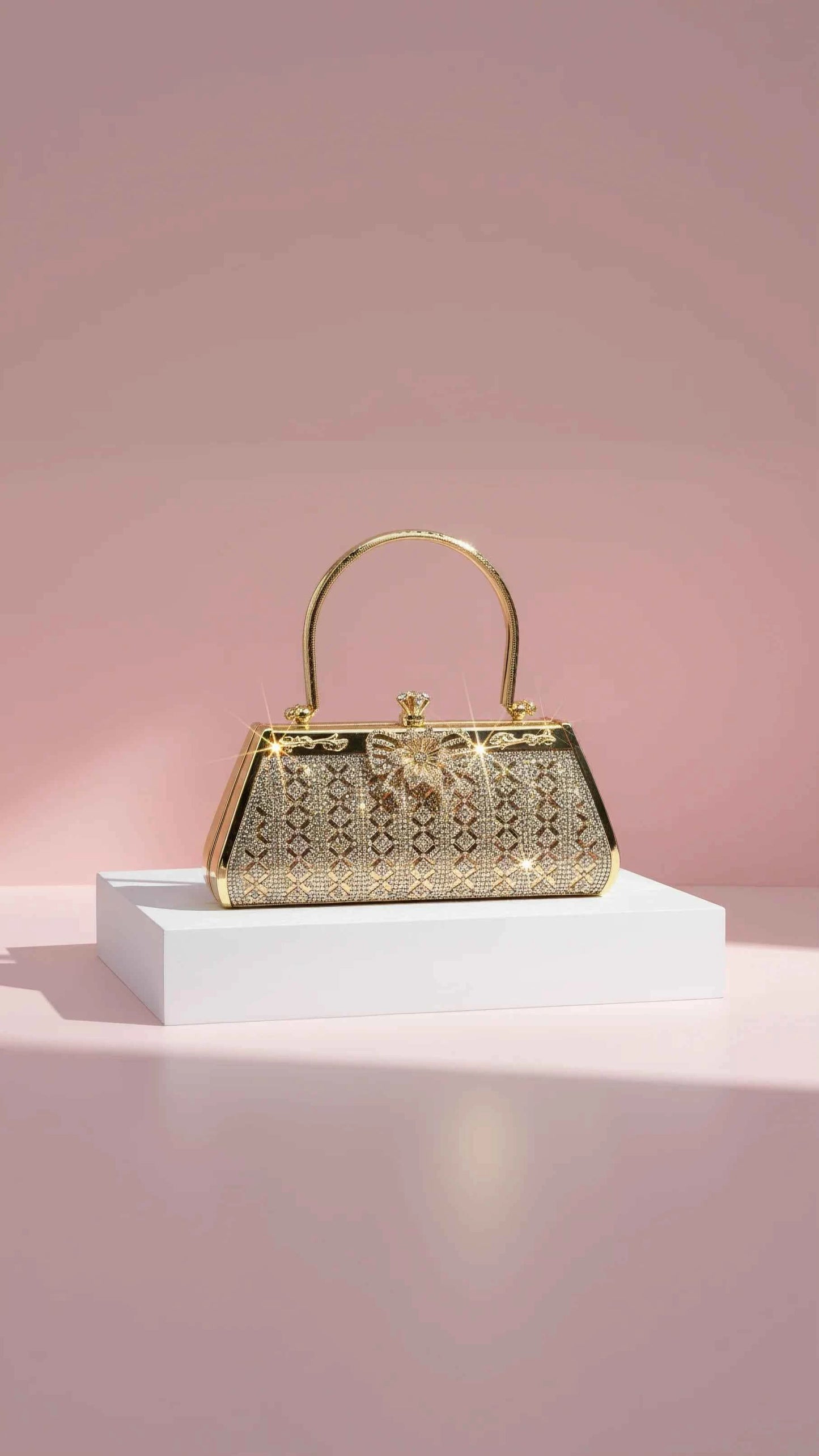 Bow Crystal Clutch Bag With Carry Handle