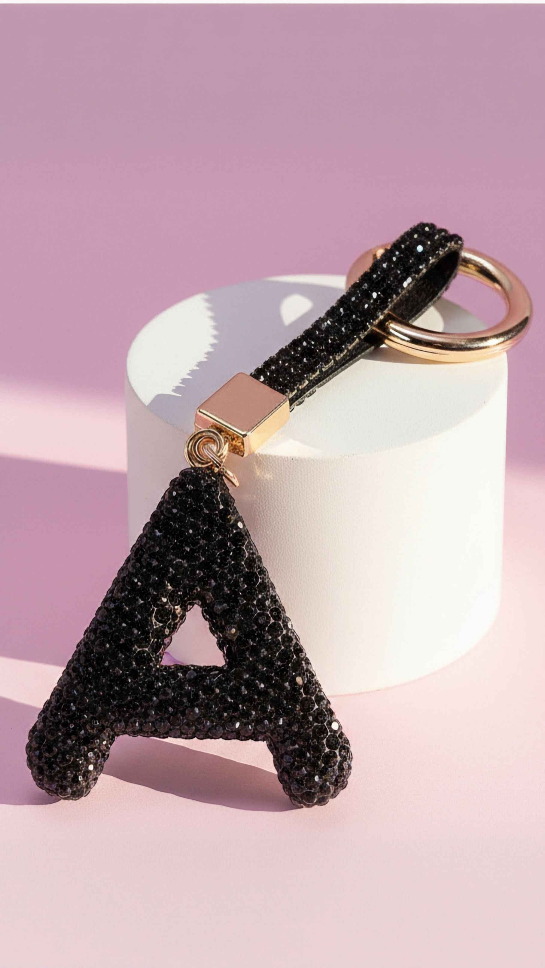 Initial Letter Black Crystal Key Ring & Bag Charm
