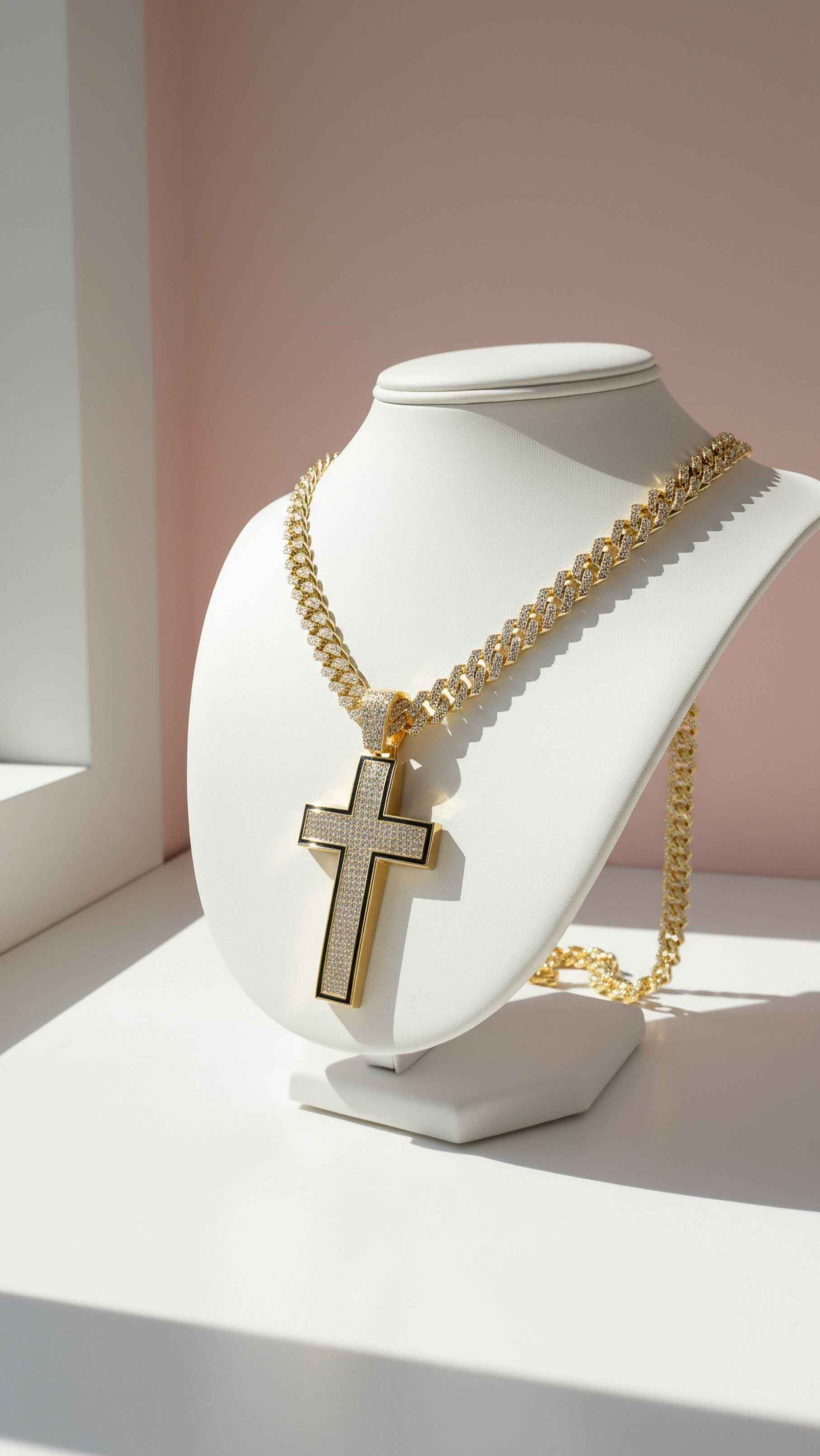 Waterproof Crystal Cross Chain Necklace