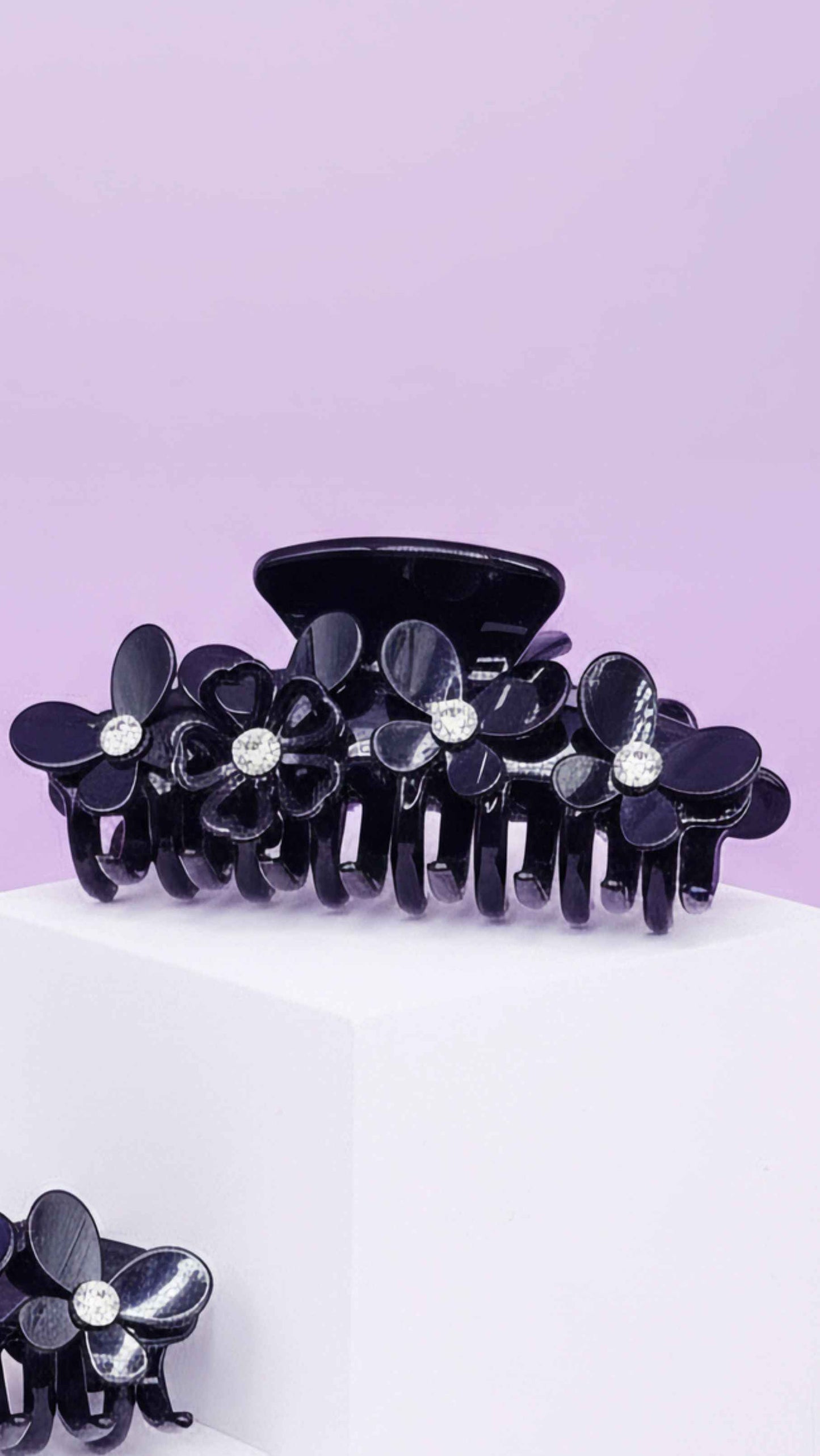 Black Flower Crystal Hair Clamps Pack of 12