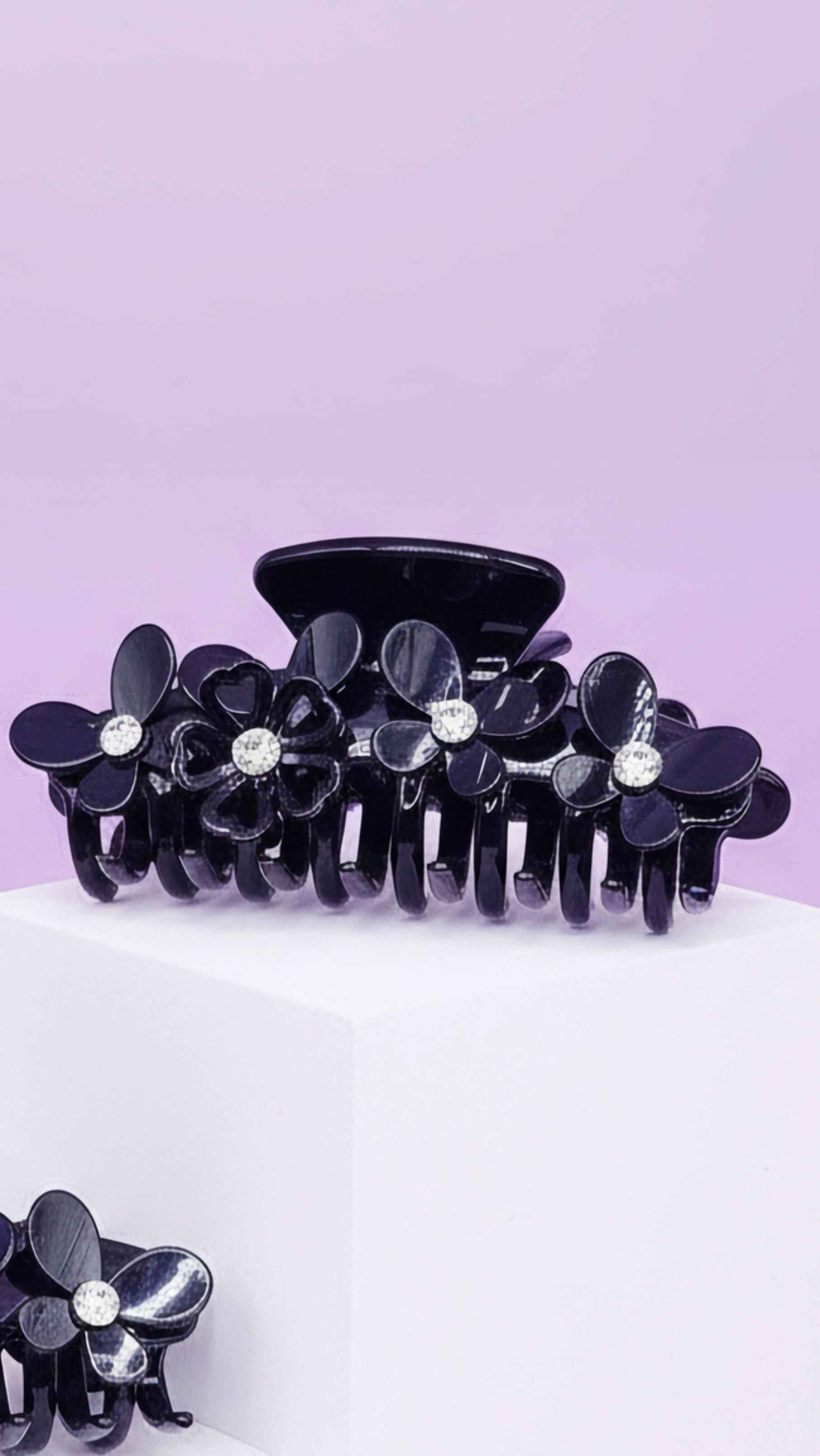Black Flower Crystal Hair Clamps Pack of 12