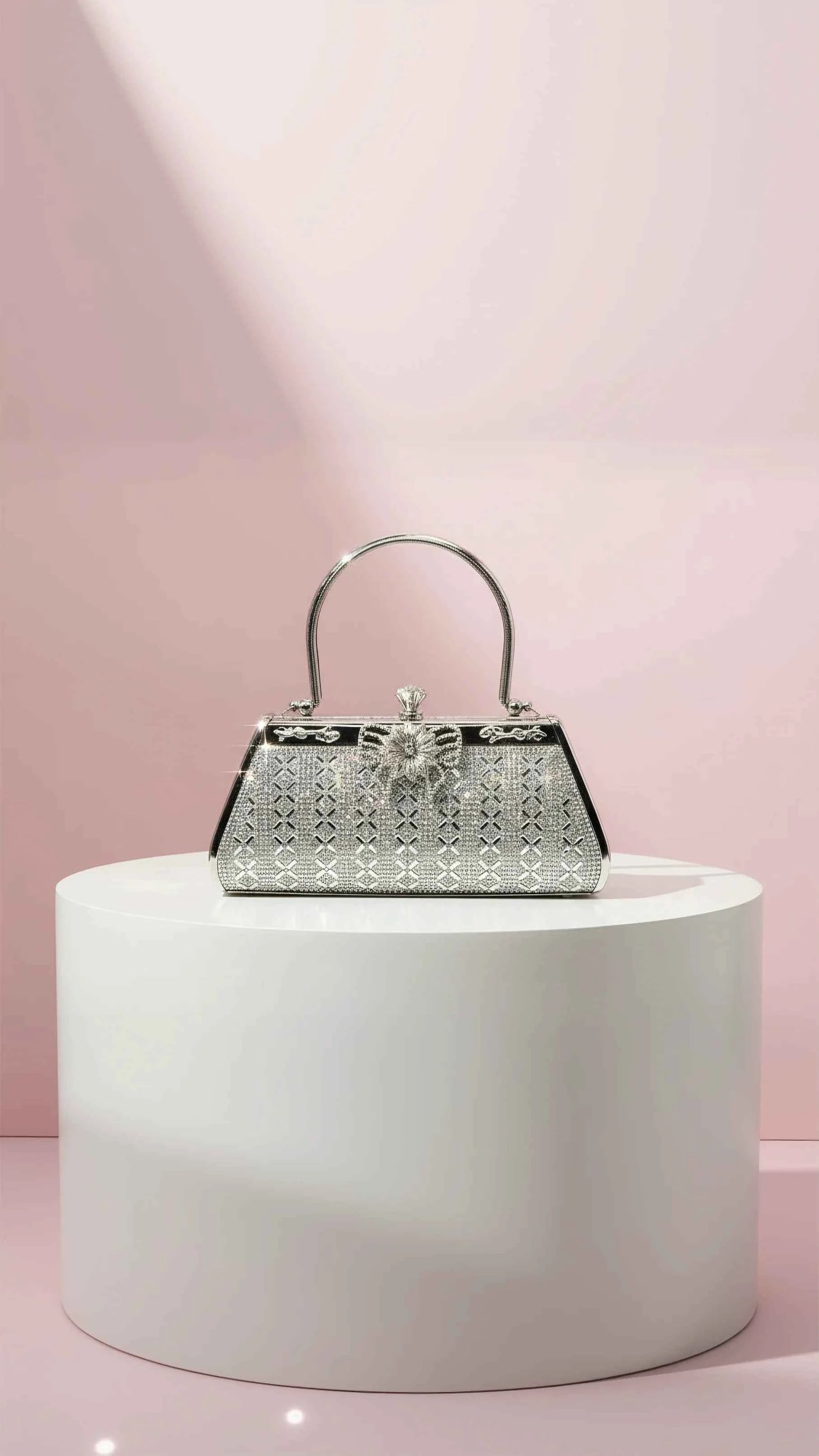 Bow Crystal Clutch Bag With Carry Handle