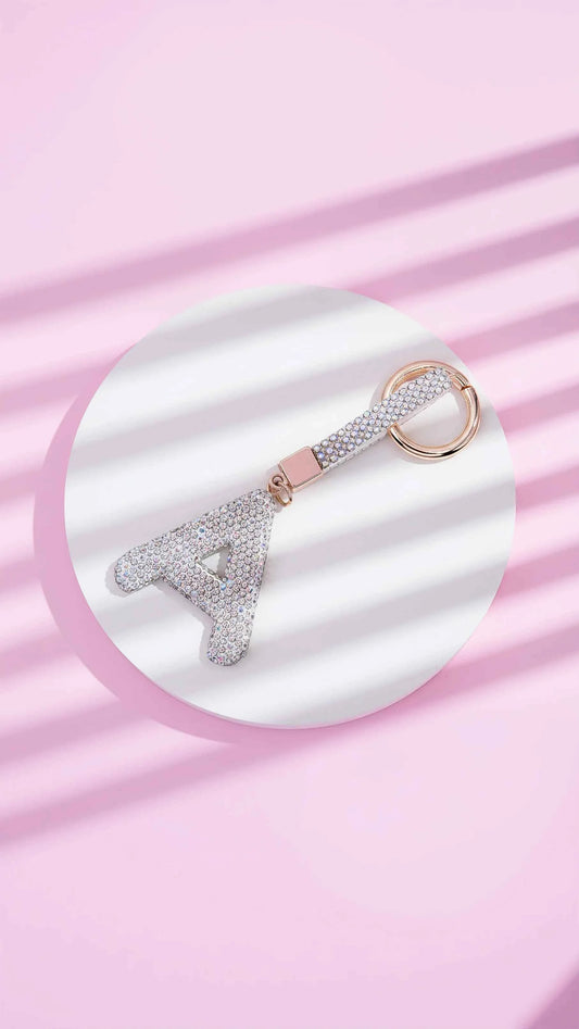 Initial Personalised Letter Silver Crystal Key Ring Keychain