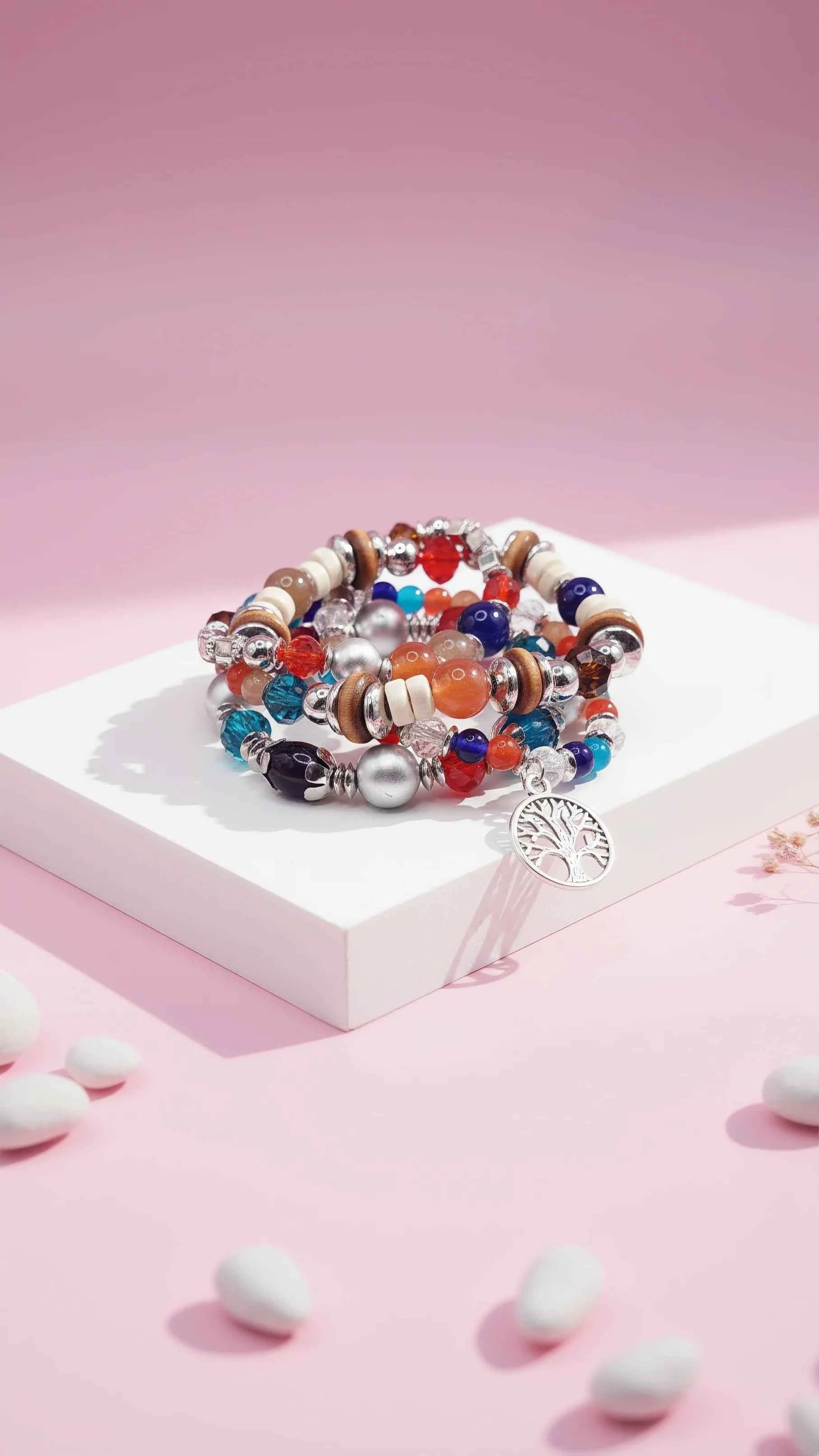 Tree Charm Ceramic Beaded Bracelet Set