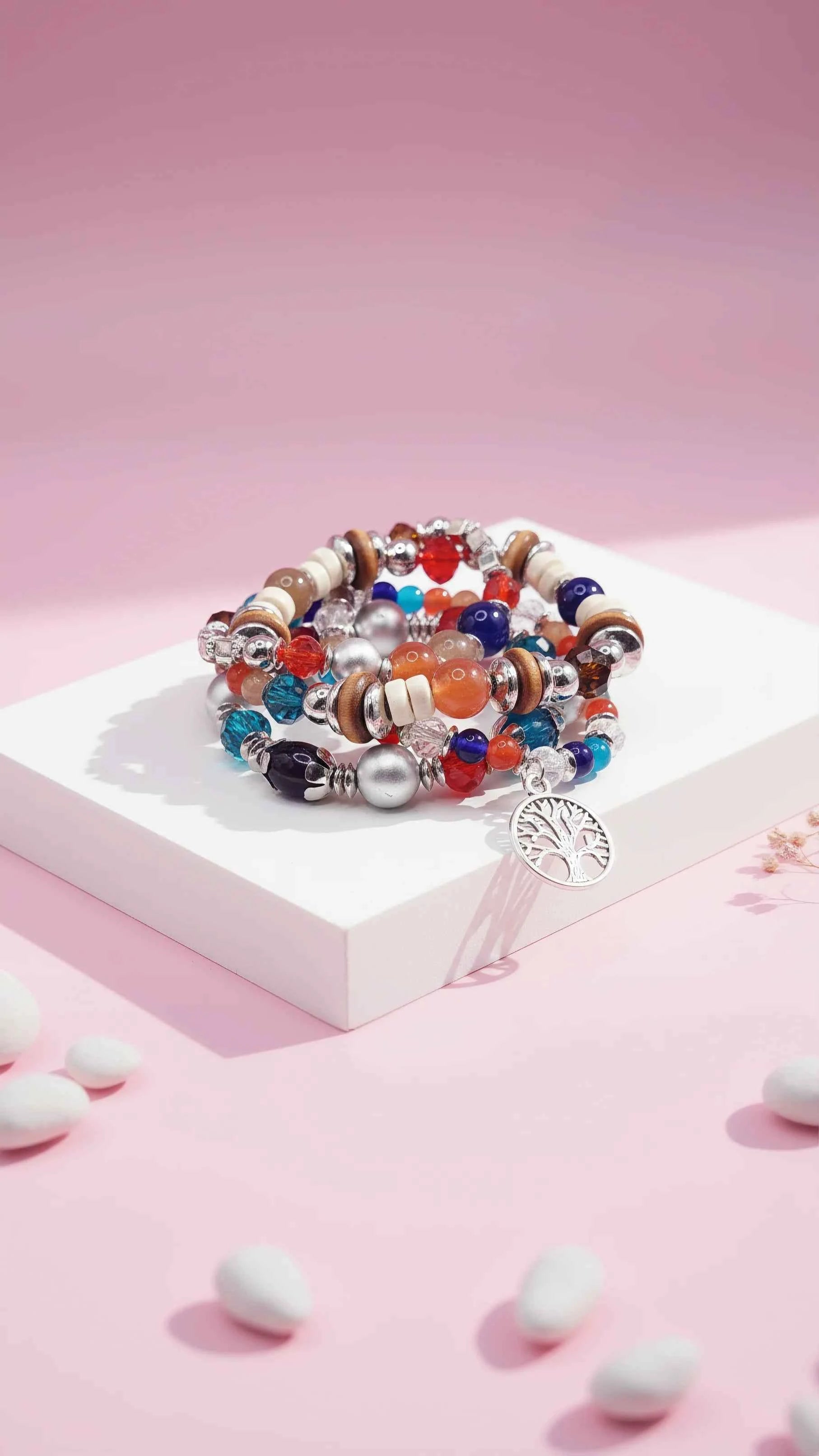 Tree Charm Ceramic Beaded Bracelet Set