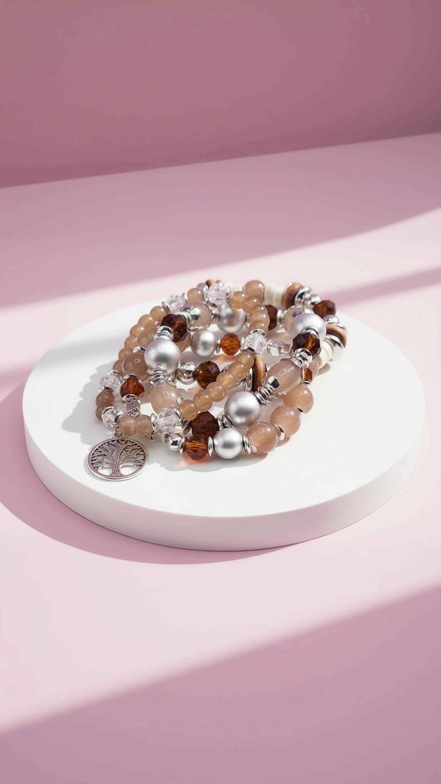 Tree Charm Ceramic Beaded Bracelet Set