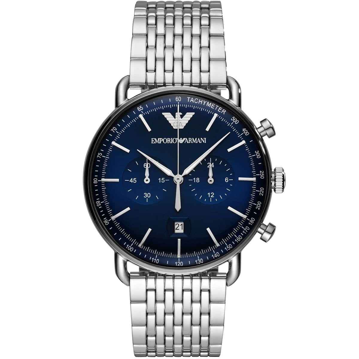 Emporio Armani AR11238 Aviator Men's Silver & Blue Watch