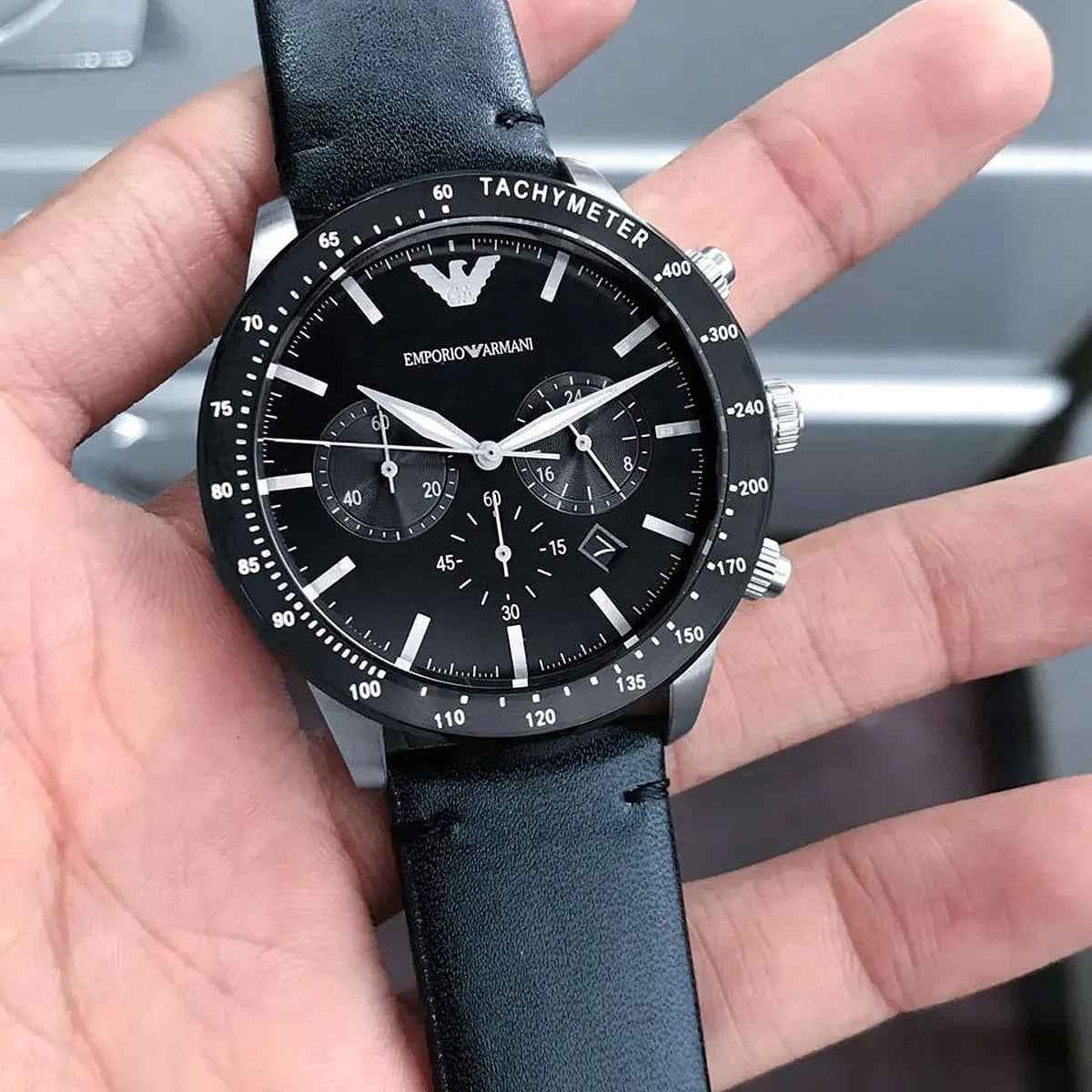 Emporio Armani AR11243 Mario Men's Silver & Black Watch