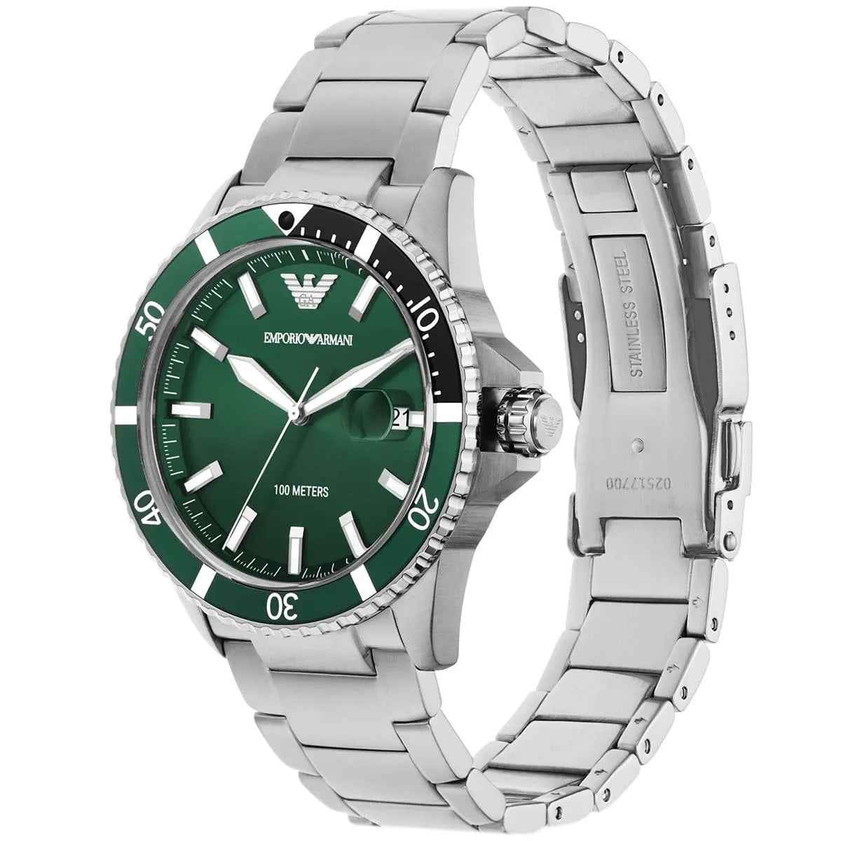 Emporio Armani AR11338 Men's Diver Style Silver & Green Watch