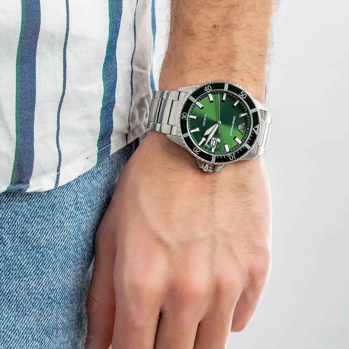 Emporio Armani AR11338 Men's Diver Style Silver & Green Watch