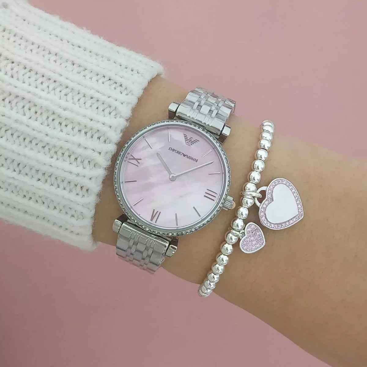 Emporio Armani AR1779 Gianni T-Bar Women's Silver & Pink Watch