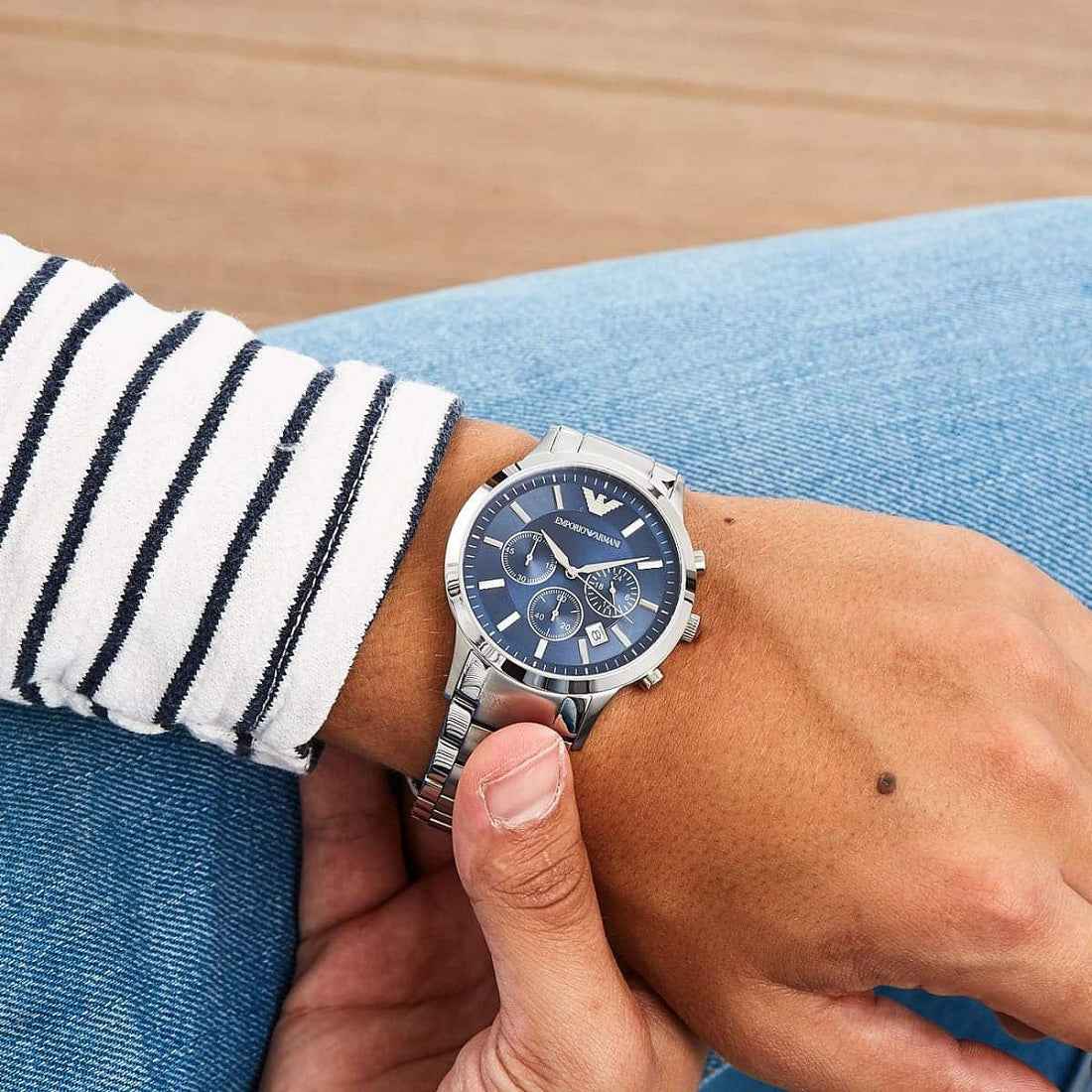 Emporio Armani AR2448 Renato Men's Silver & Blue Watch